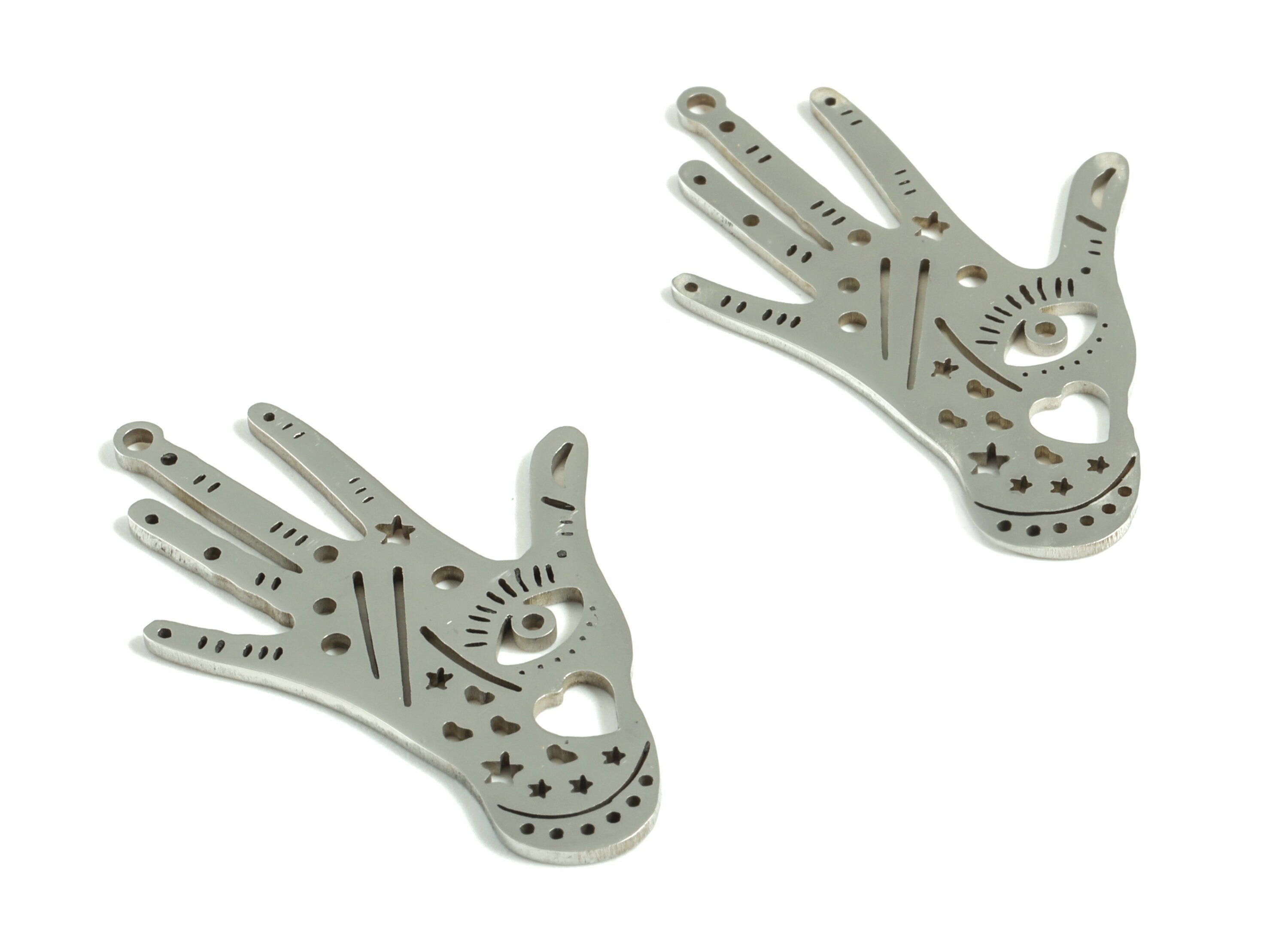 Stainless Steel Hand Eye Earring Charms - Stainless Steel Hand Pendant - Jewelry Making Supplies - 31.22x20.79x0.99mm - SS1191 - DOMEDBAZAAR