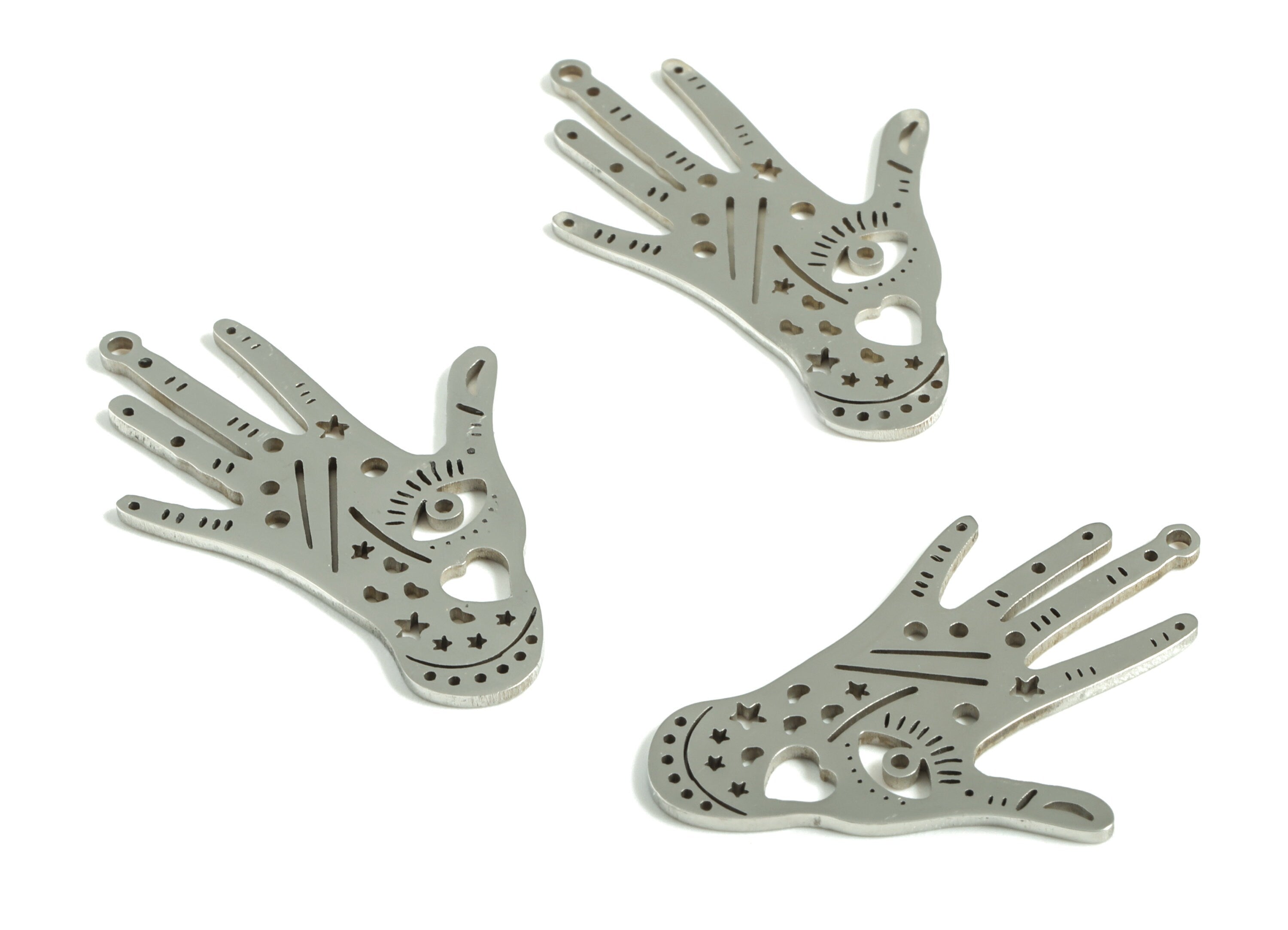 Stainless Steel Hand Eye Earring Charms - Stainless Steel Hand Pendant - Jewelry Making Supplies - 31.22x20.79x0.99mm - SS1191 - DOMEDBAZAAR