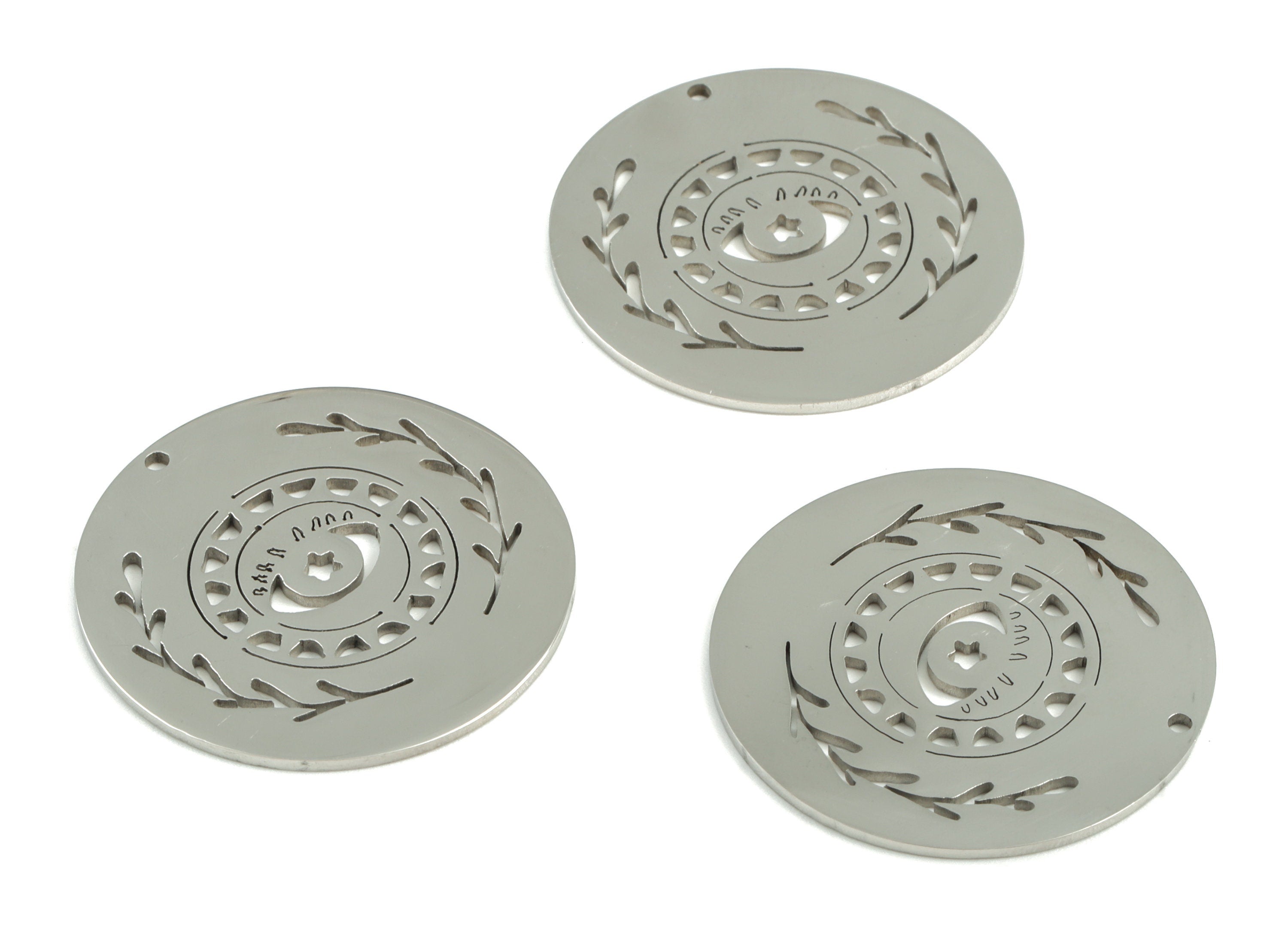 Stainless Steel Eye Branch Round Earring Charms - Stainless Steel Eyelash Circle Pendant - Jewelry Making Supplies - 30.7x30.7x1mm - SS1195 - DOMEDBAZAAR