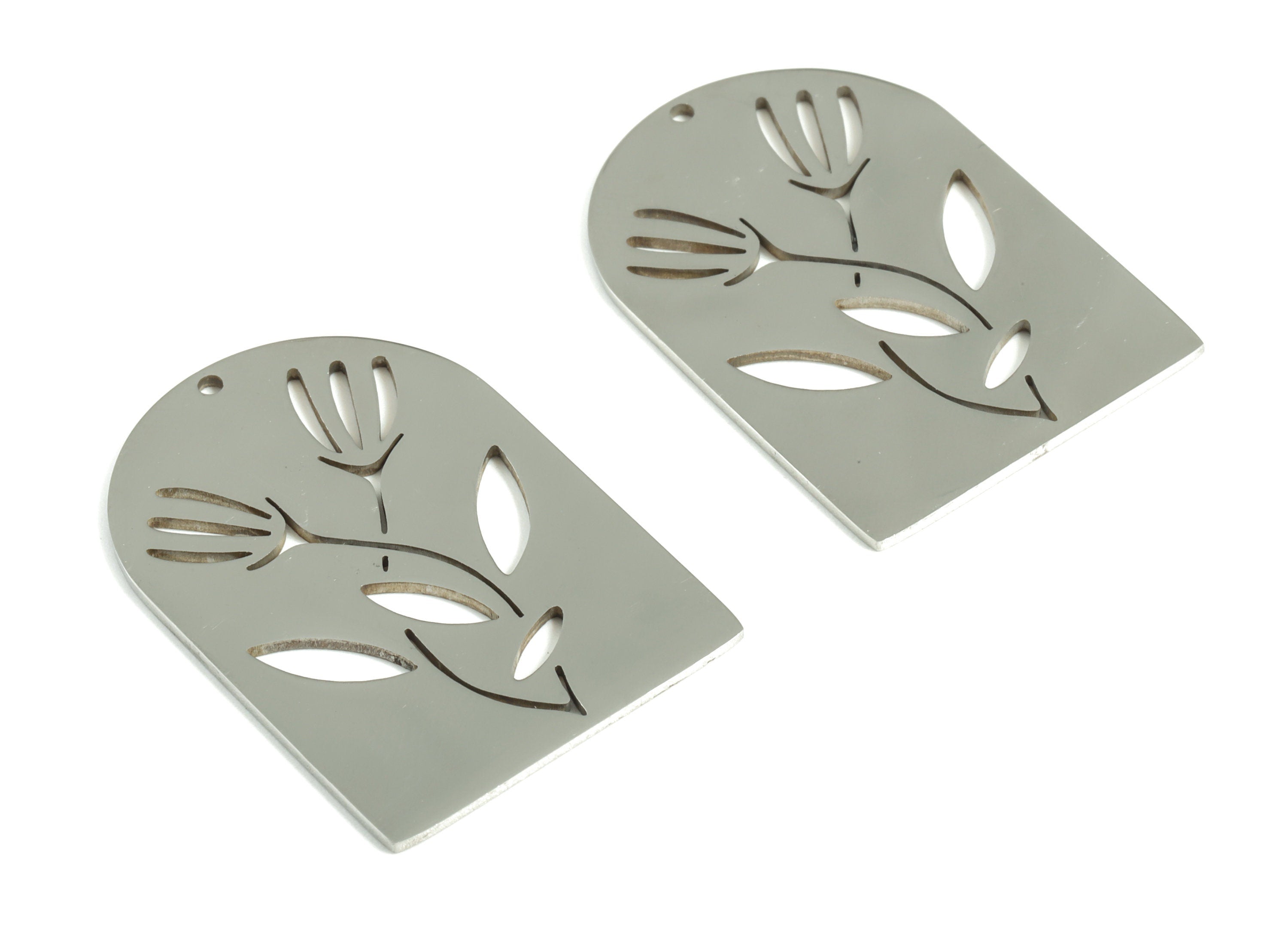 Stainless Steel Tulip Domed Earring Charms - Stainless Steel Half Oval Pendant - Jewelry Making Supplies - 35.08x24.71x1.04mm - SS1198 - DOMEDBAZAAR