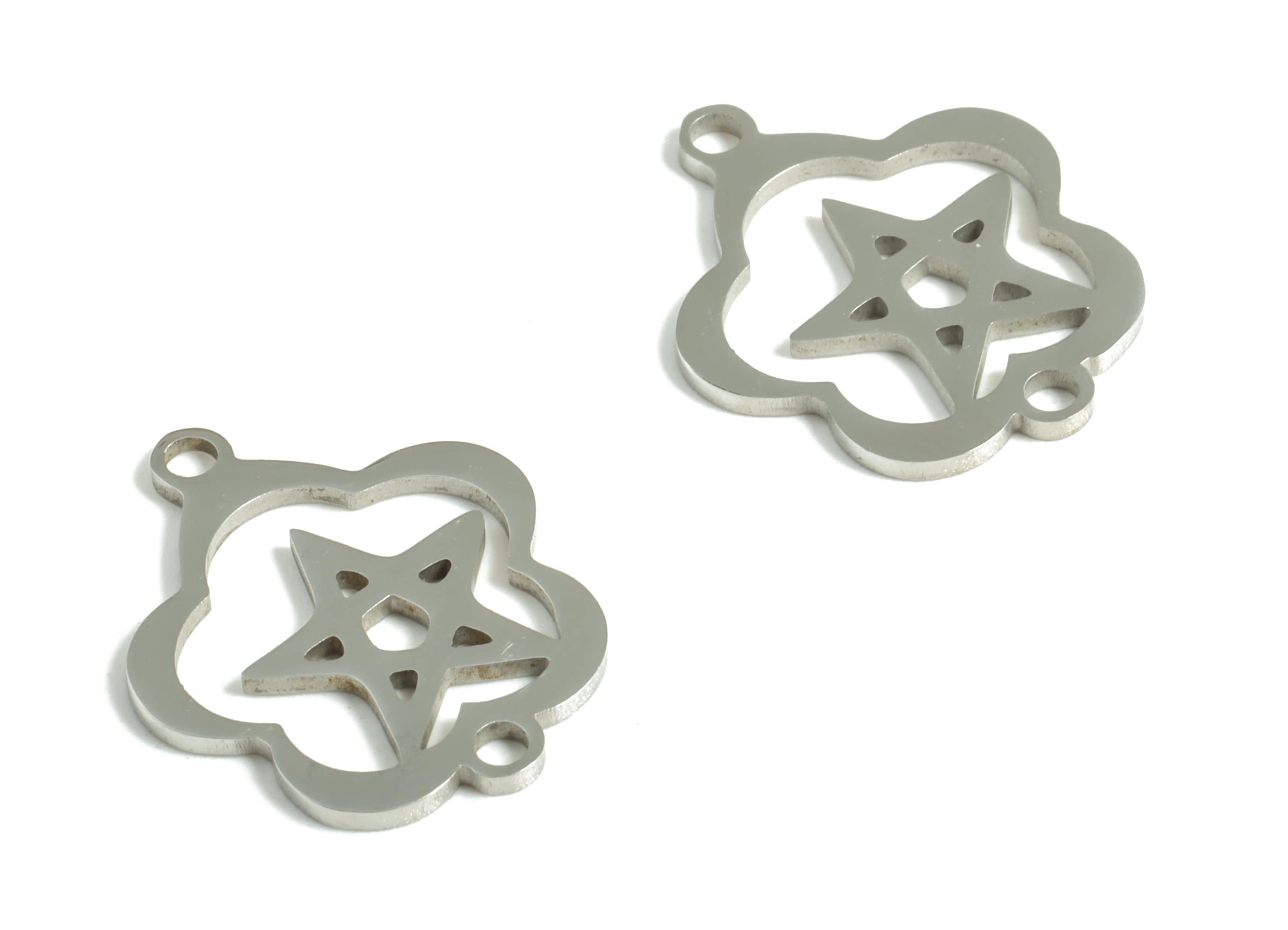 Stainless Steel Flower Star Connector - Stainless Steel Flower Star Earrings Charms - Jewelry Making Supplies - 19.11x15.59x0.98mm - SS1204 - DOMEDBAZAAR