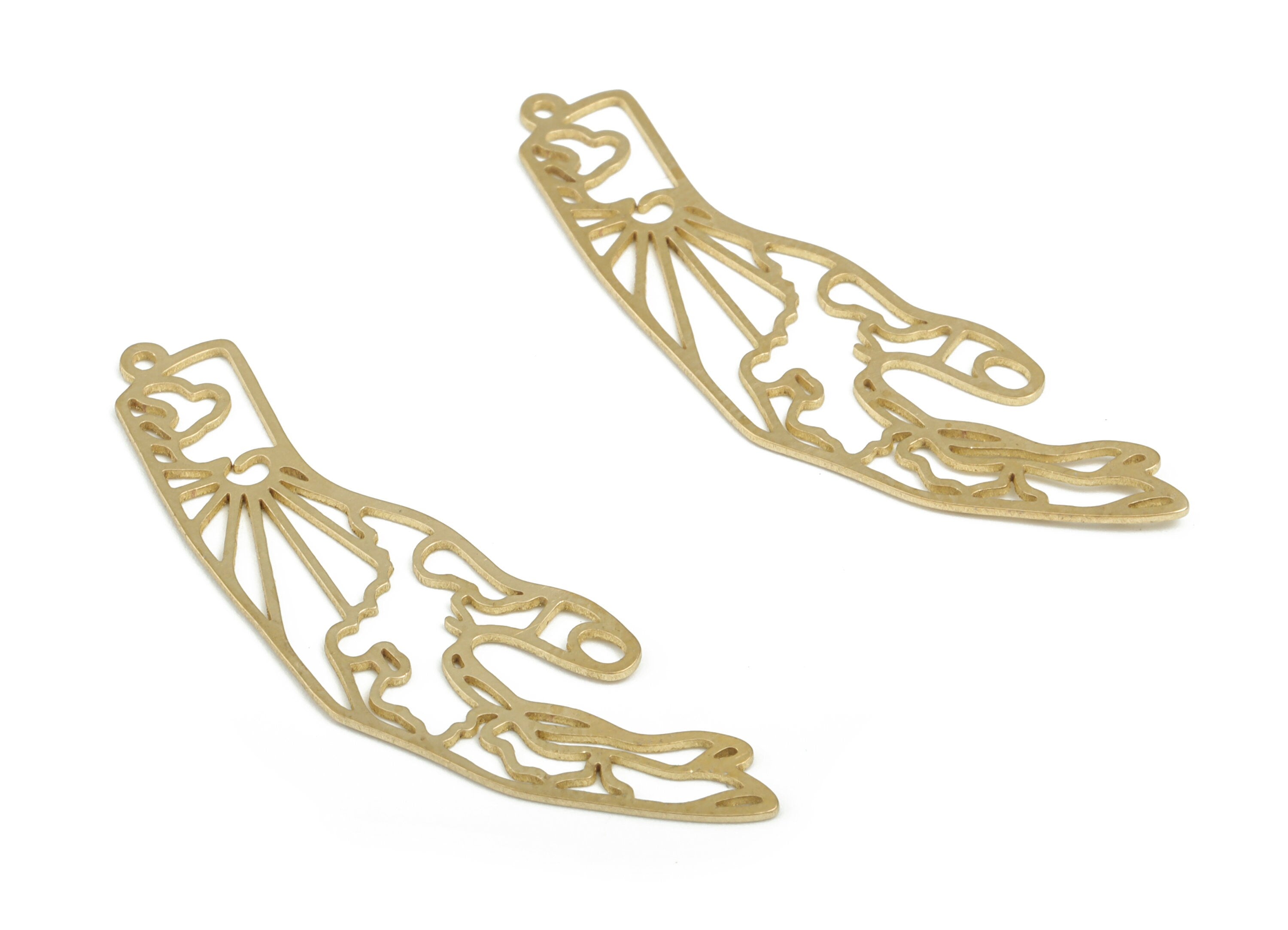 Raw Brass Hand Charm – Raw Brass Hand Pendant Charm – Hand Earring Charm for Women - Jewelry Making Supplies - 46.5× 13.95×0.57mm - PP3930 - DOMEDBAZAAR