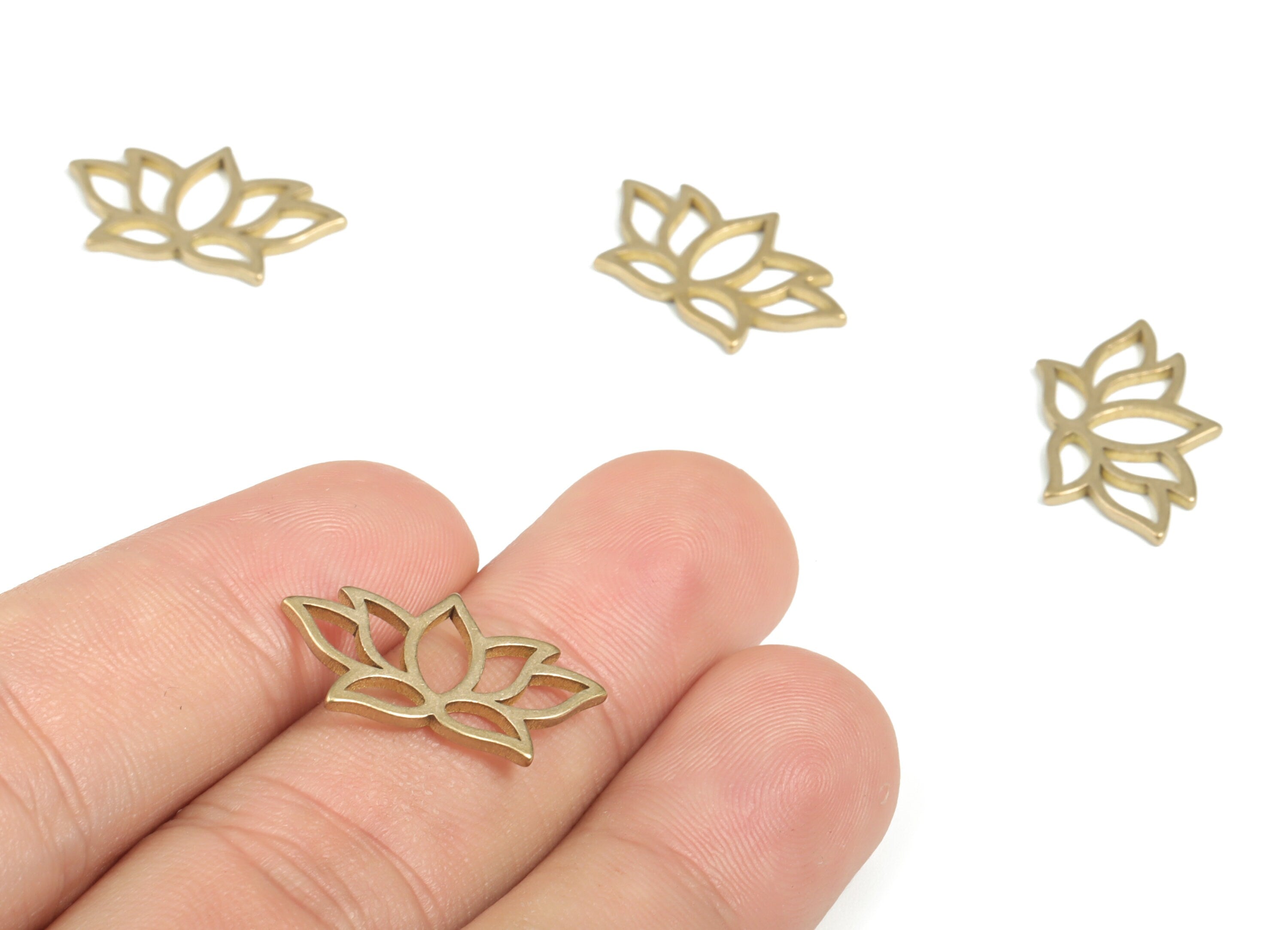 Raw Brass Lotus Earring Charms - Raw Brass Flower Pendant - Earring Findings - Jewelry Making Supplies - 21.77x12.9x1.13mm - PP3939 - DOMEDBAZAAR