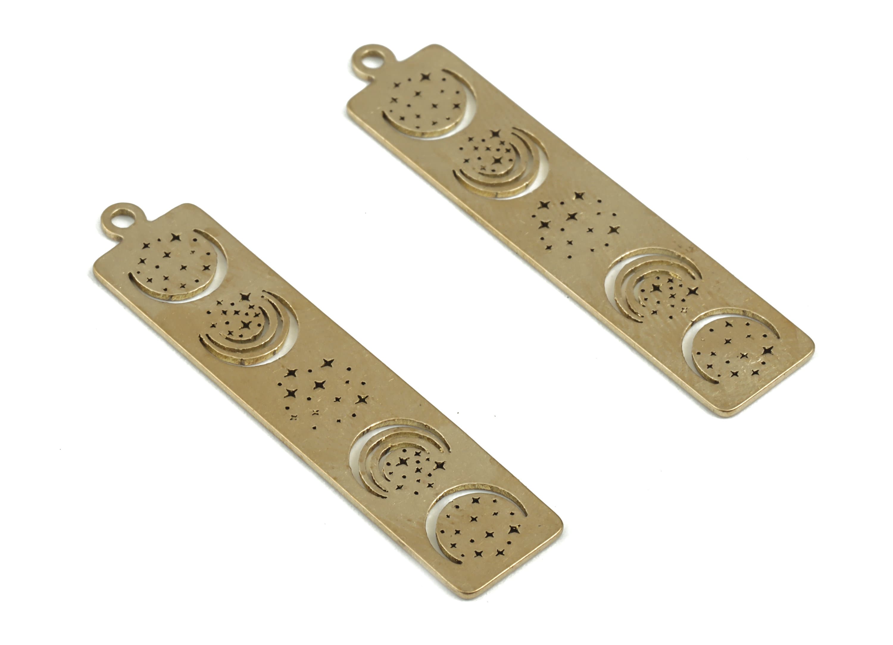 Brass Rectangle Stars Earring Charms - Raw Brass Rectangle Moon Pendant - Jewelry Making Supplies - 38.18x8.73x0.7mm - PP3947 - DOMEDBAZAAR