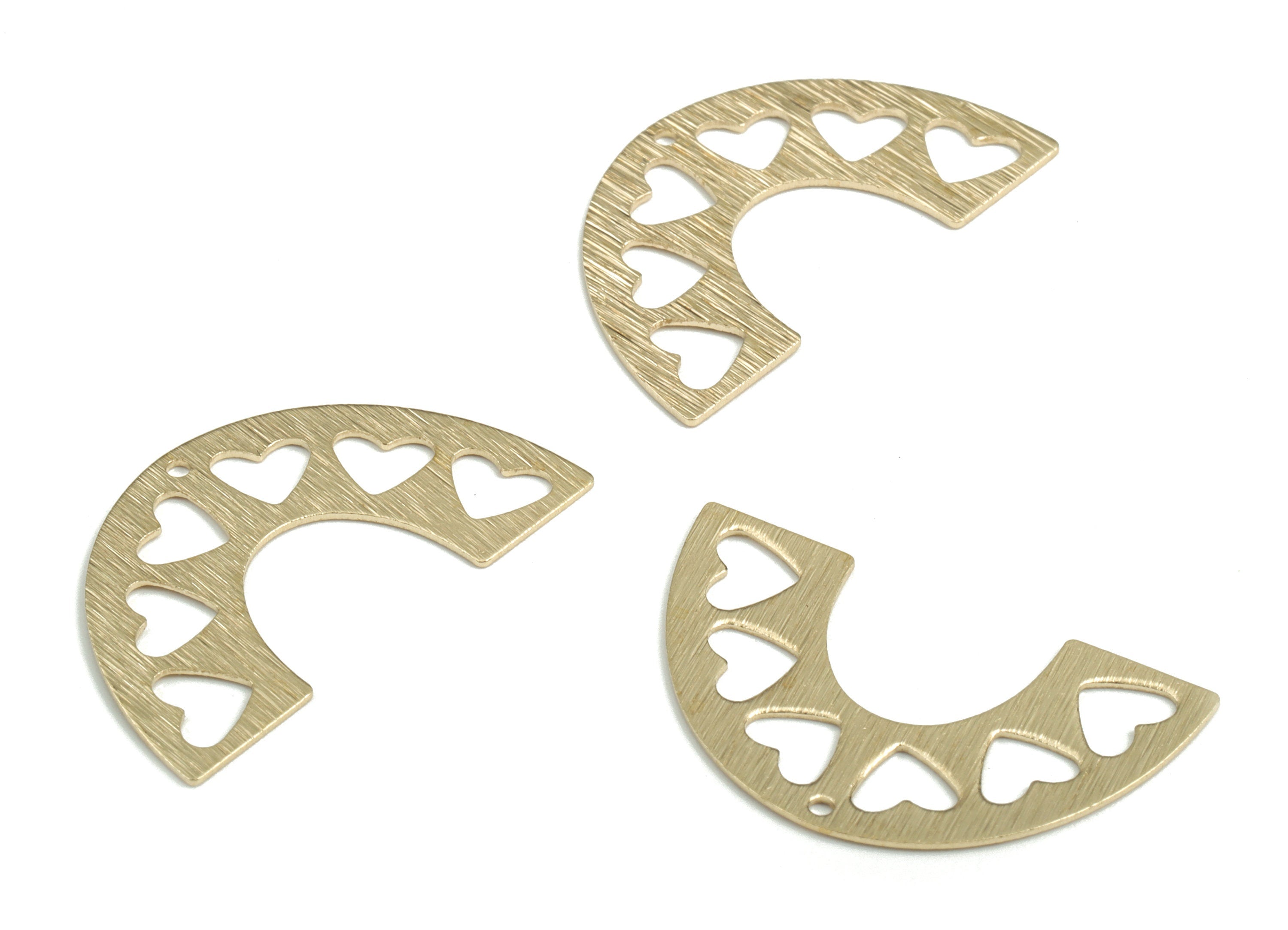 Brass Textured Half Moon Hearts Pendant - Semi Circle Heart Earring Charms - Jewelry Making Supplies - 30.01x17.79x0.64mm - PP3824 - DOMEDBAZAAR