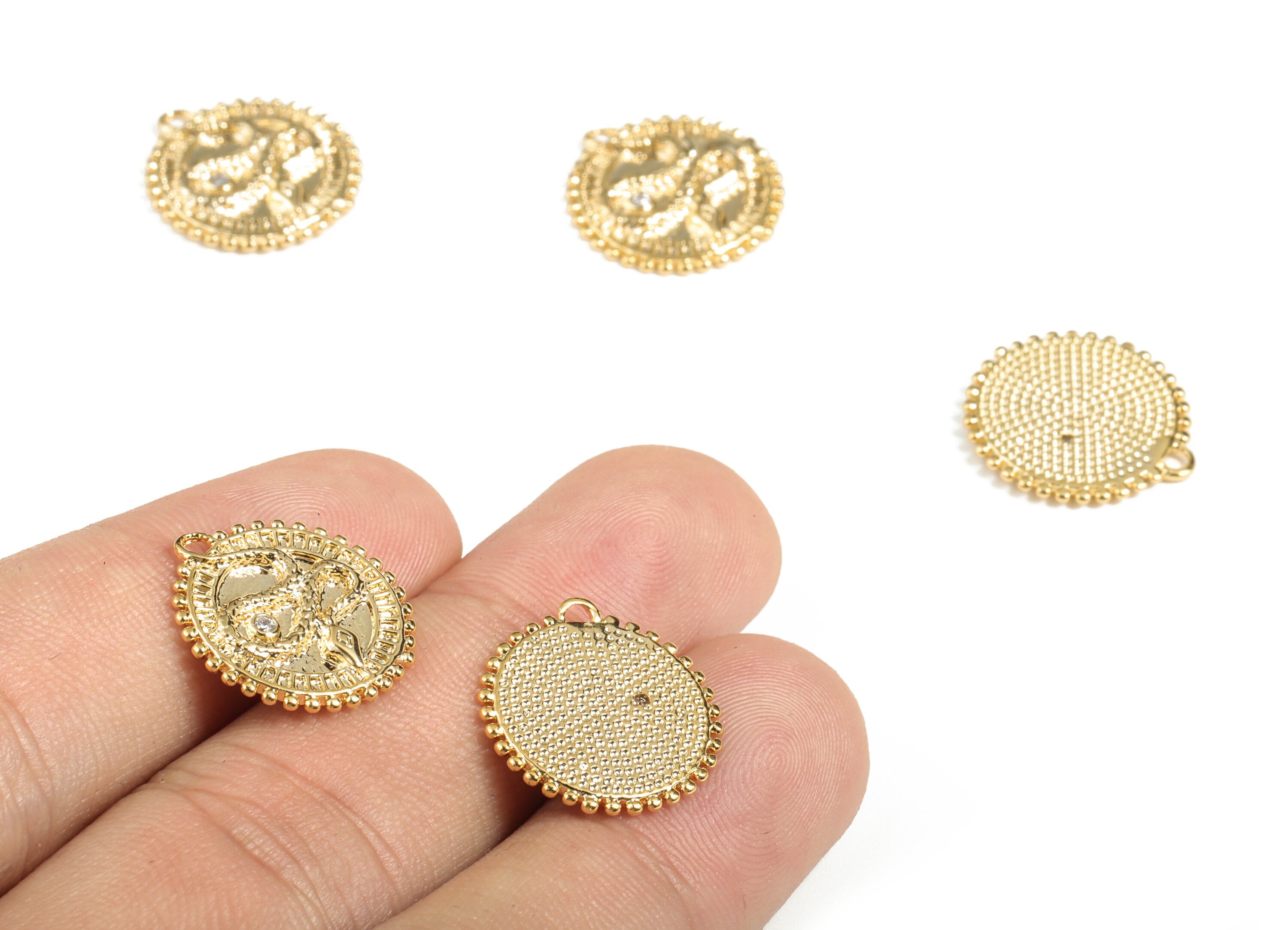 Brass Round Snake Earring Charms With Zircon - Gold Circle Snake Pendant - 18K Real Gold Plating - 17.86x16.65x1.88mm - RGP2870 - DOMEDBAZAAR