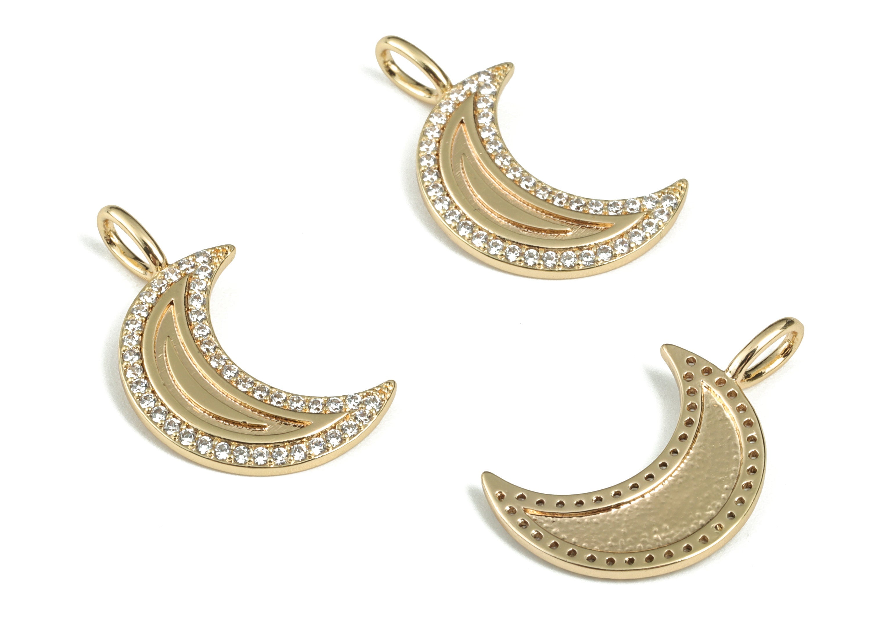 Brass Zircon Crescent Moon Pendant – Moon Charms -18K Real Gold Plated Brass Charm – Jewelry Making Supplies - 25.59x14.4x1.56mm – RGP2843 - DOMEDBAZAAR
