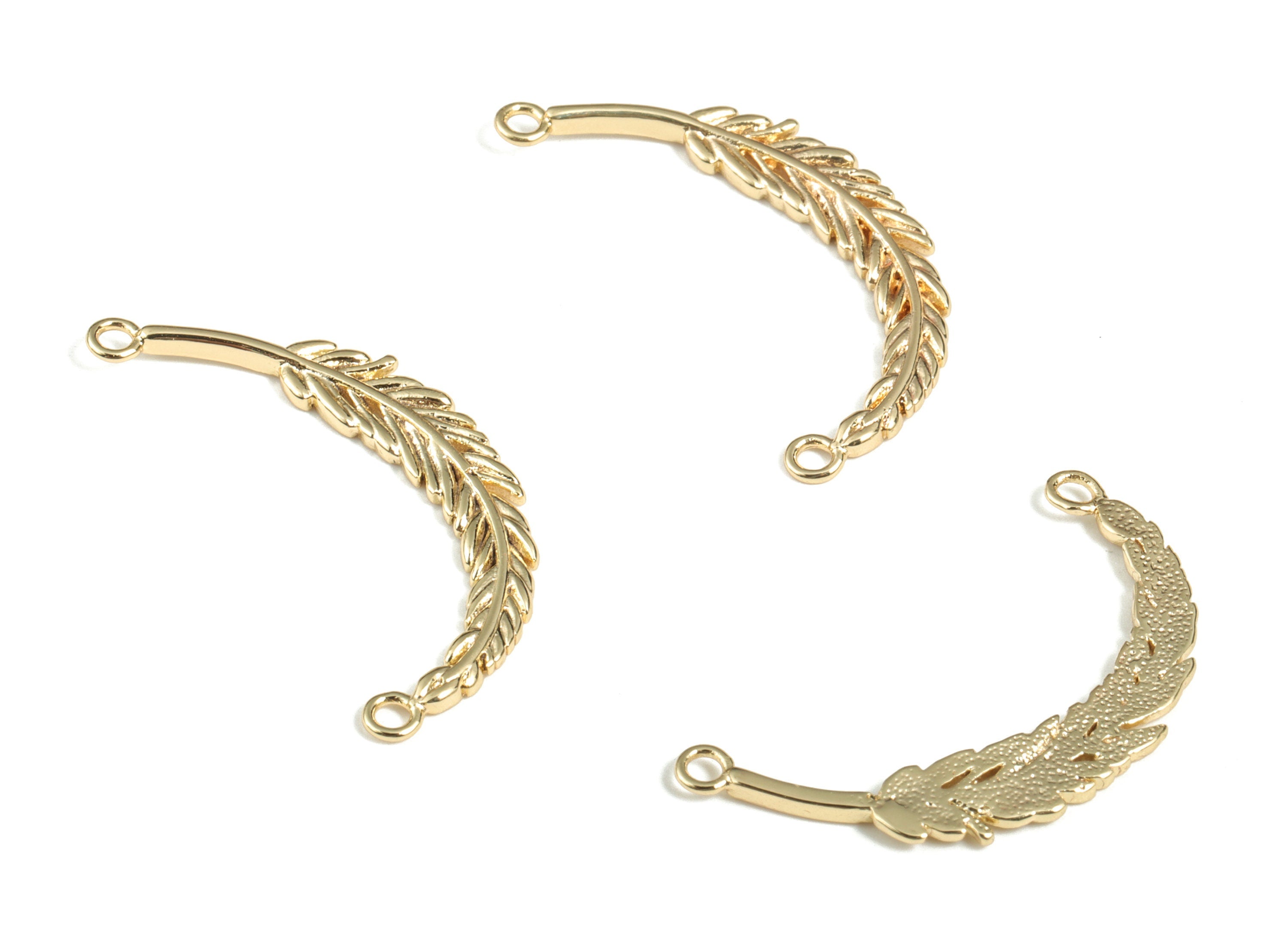 Feather Connector Charms – Bracelet Charm – 18K Real Gold Plated Brass Necklace Connectors – Jewelry Supplies – 29.62x14.55x1.32mm – RGP2844 - DOMEDBAZAAR