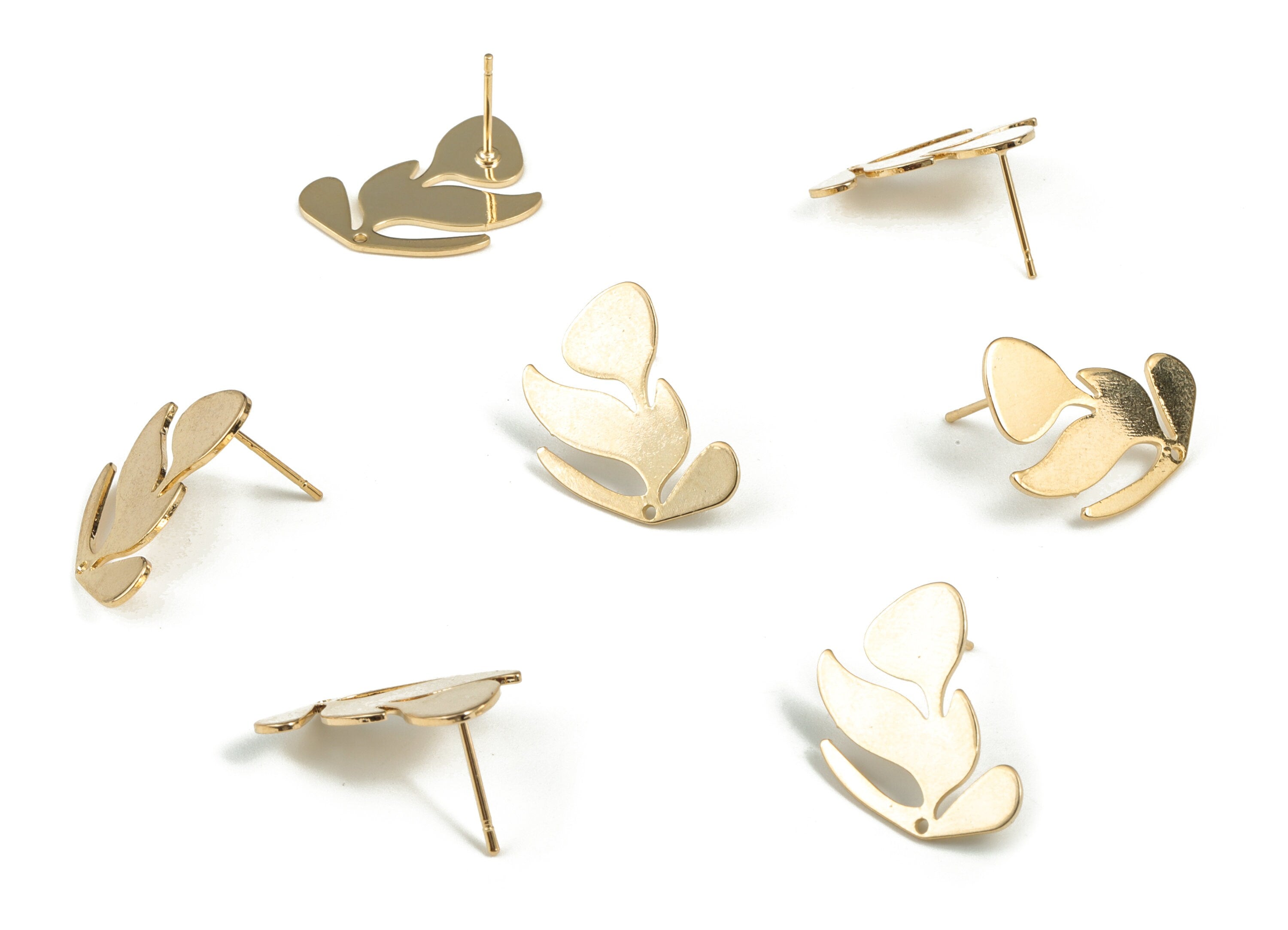 Geometric Flower Earring Charm – 18k Gold Plated Brass Charm with One Hole –316 Stainless Steel Post Earrings – 21.96x17.06x0.93mm – RGP2857 - DOMEDBAZAAR
