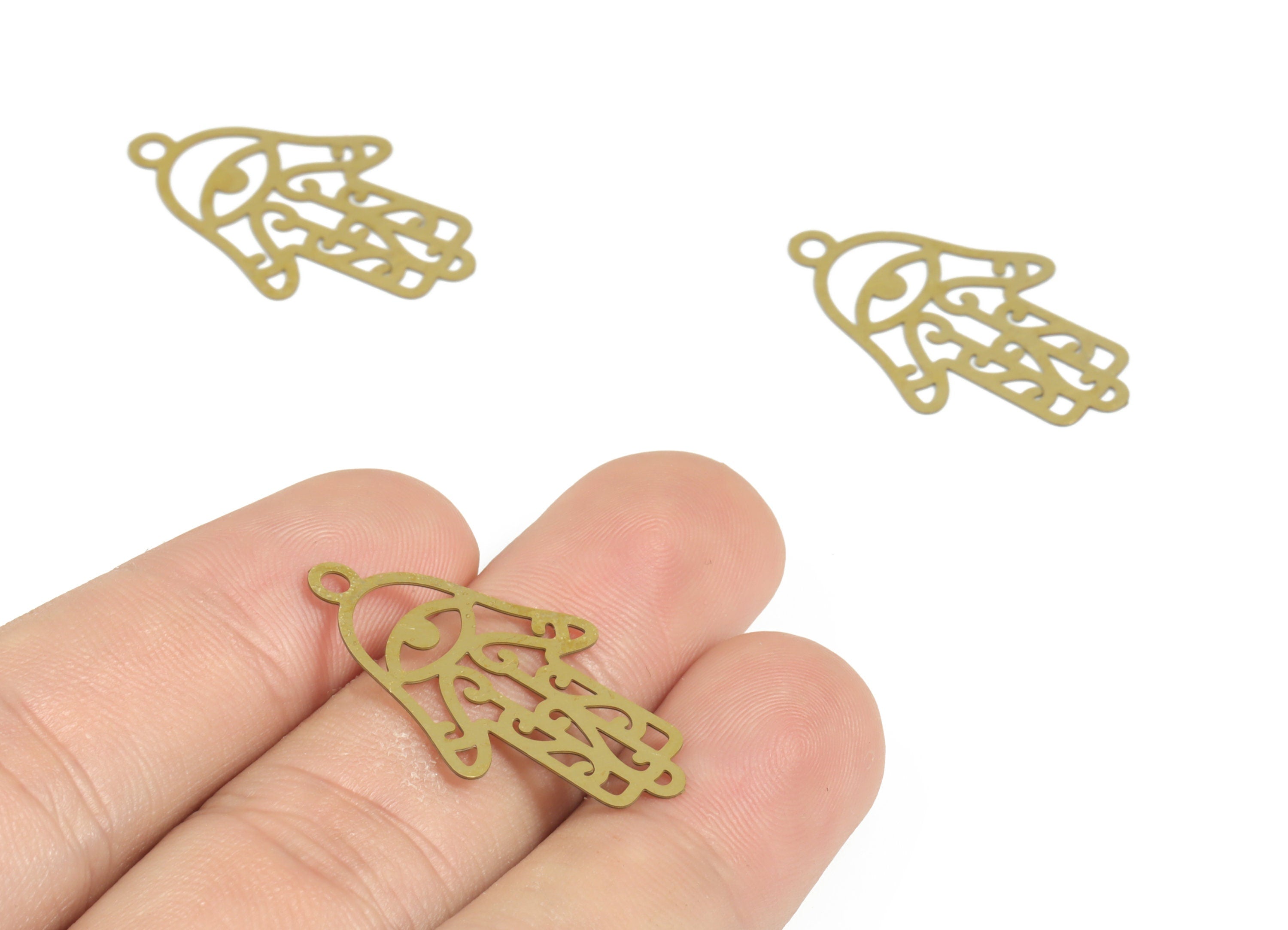 Raw Brass Hand-Eye Charm – Brass Hand-Eye Pendant Charm – Brass Earring Findings – Jewelry Making Supplies - 30.56× 19.21× 0.29mm - JJC11961 - DOMEDBAZAAR