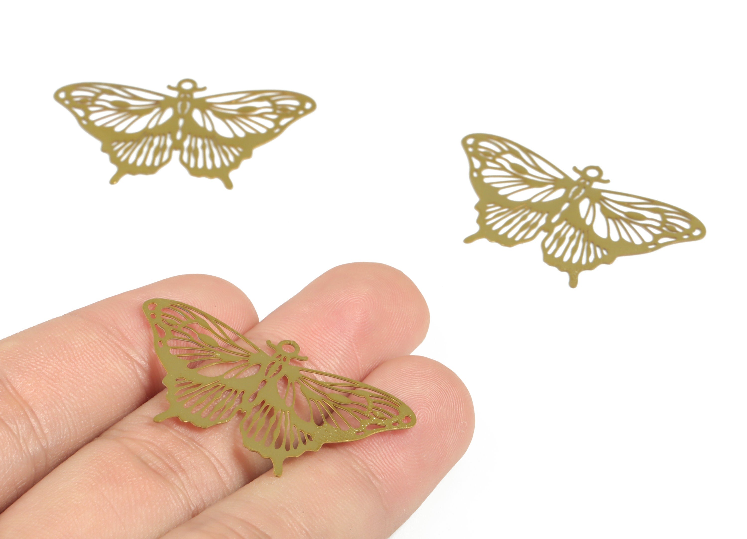 Raw Brass Butterfly Charm - Raw Brass Butterfly Pendant – Brass Butterfly Findings - DIY Earring Charm - 39.22× 23.36× 0.28mm - JJB6624 - DOMEDBAZAAR