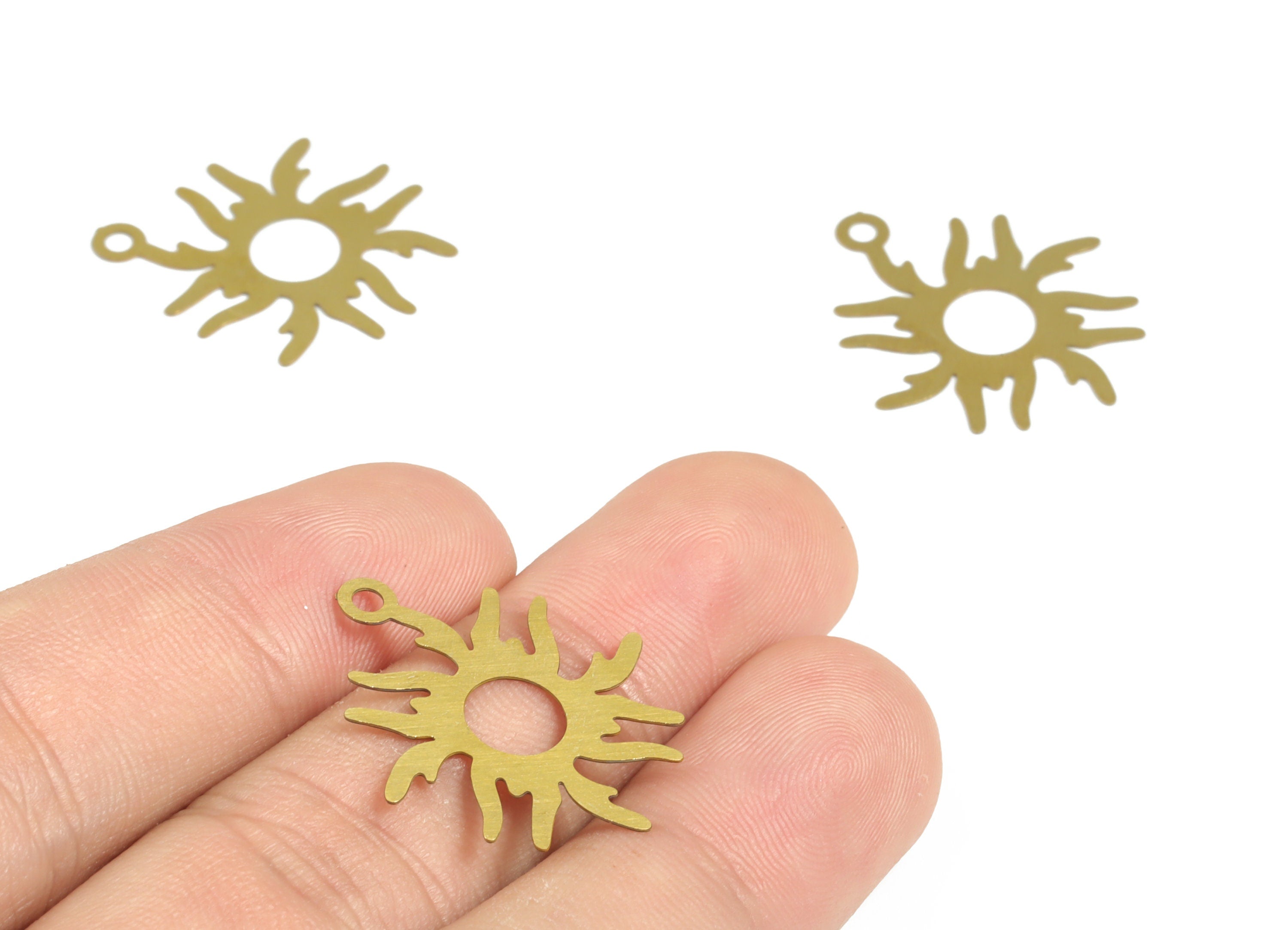 Raw Brass Sun Charm – Brass Sun Earring Charm – Brass Sun Pendant Charm – Earring Charm – Jewelry Supplies - 26.37× 23.48× 0.29mm - JJC11962 - DOMEDBAZAAR