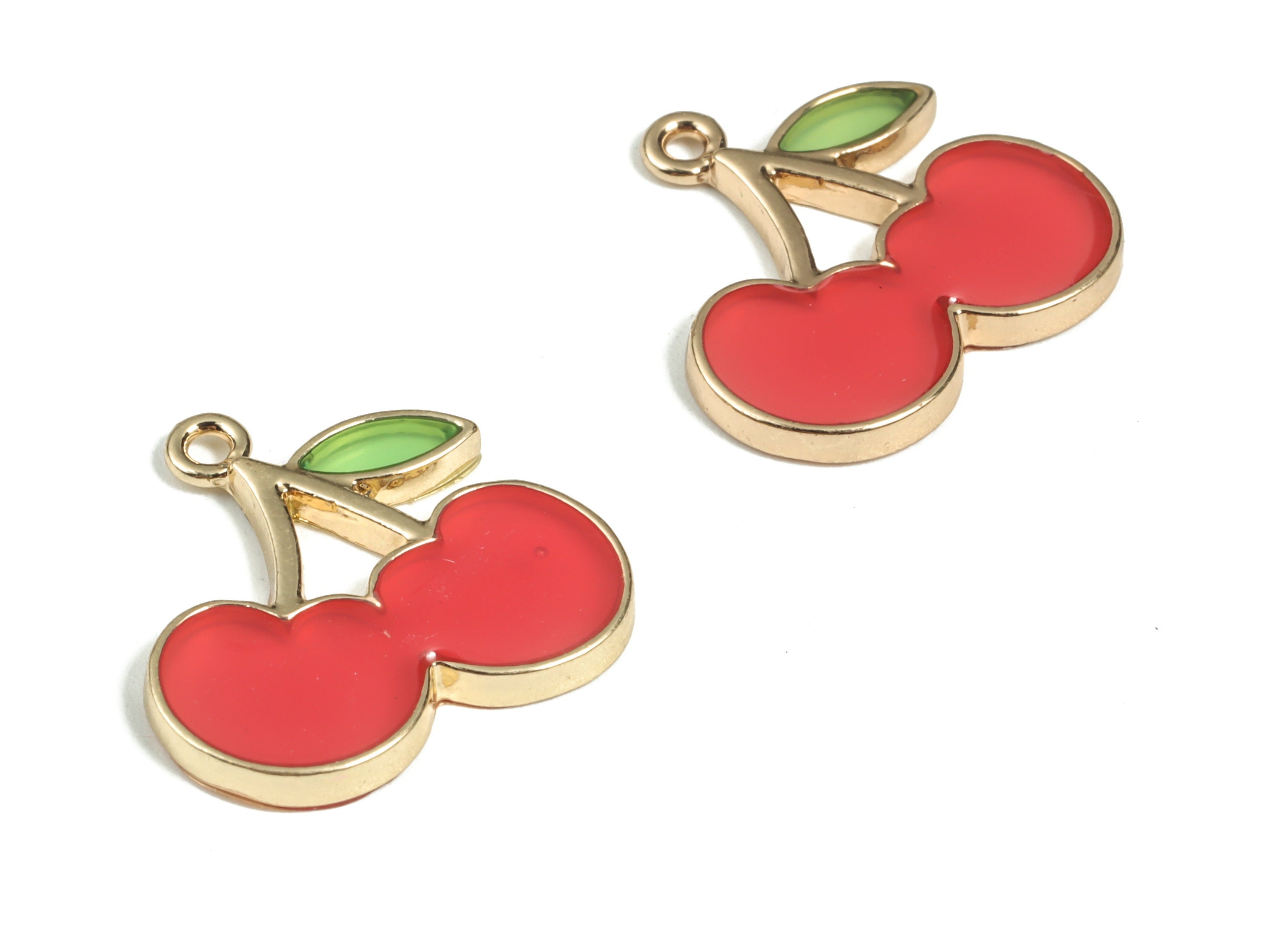 Alloy Cherry Earring Charms - Enamel Alloy Cherry Pendant - Earring Findings - Jewelry Making Supplies - 22.57x21.74x2.75mm - ZZ1760 - DOMEDBAZAAR
