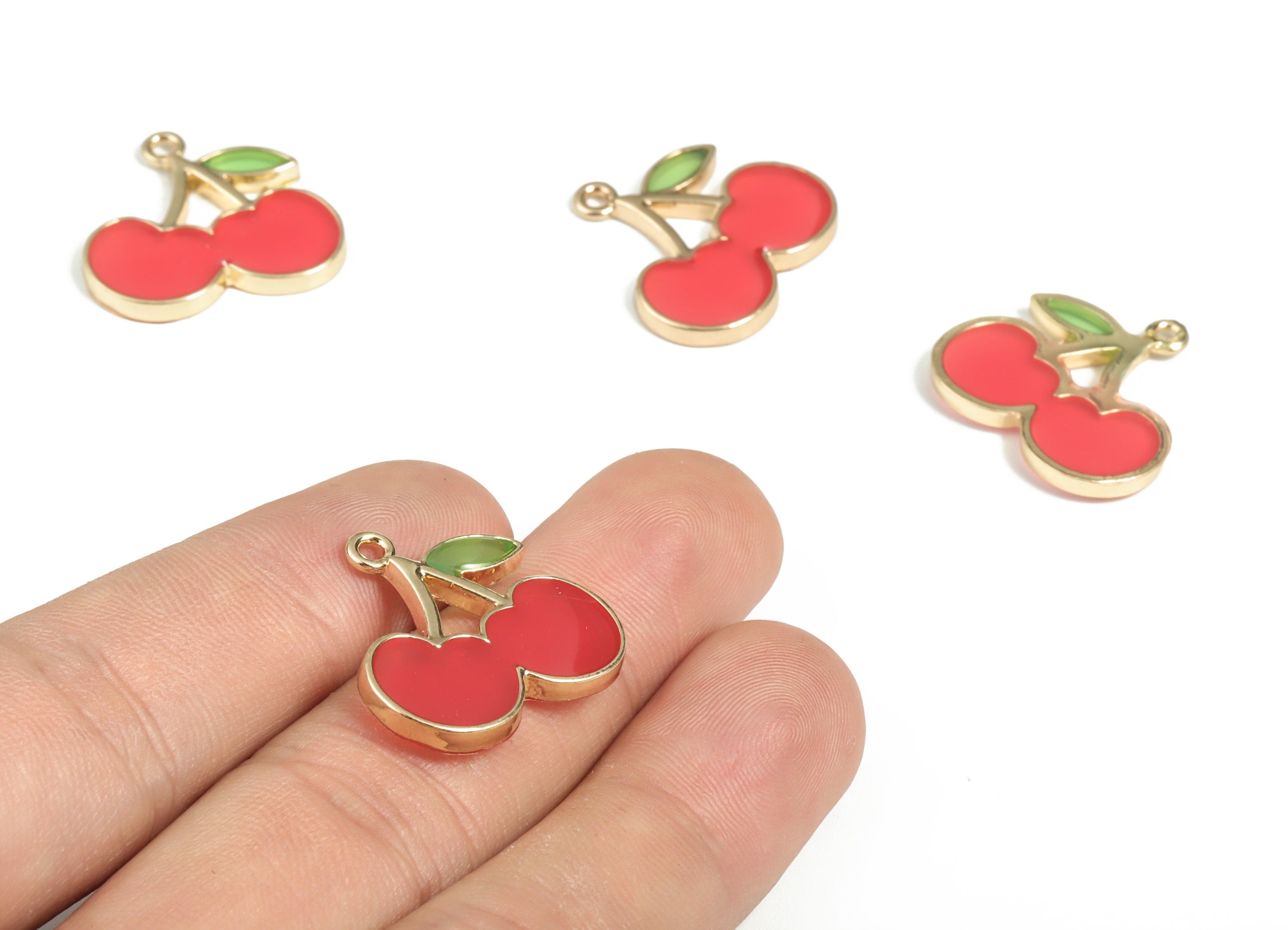 Alloy Cherry Earring Charms - Enamel Alloy Cherry Pendant - Earring Findings - Jewelry Making Supplies - 22.57x21.74x2.75mm - ZZ1760 - DOMEDBAZAAR