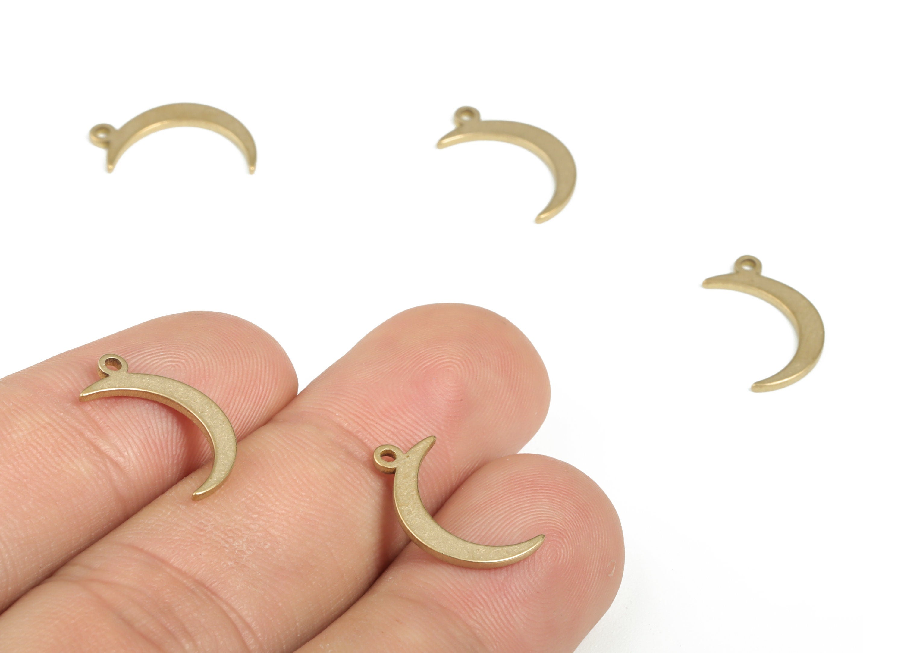 Brass Crescent Earring Charms - Raw Brass Moon Pendant - Earring Findings - Jewelry Making Supplies - 16.07x8.83x0.94mm - PP3940 - DOMEDBAZAAR
