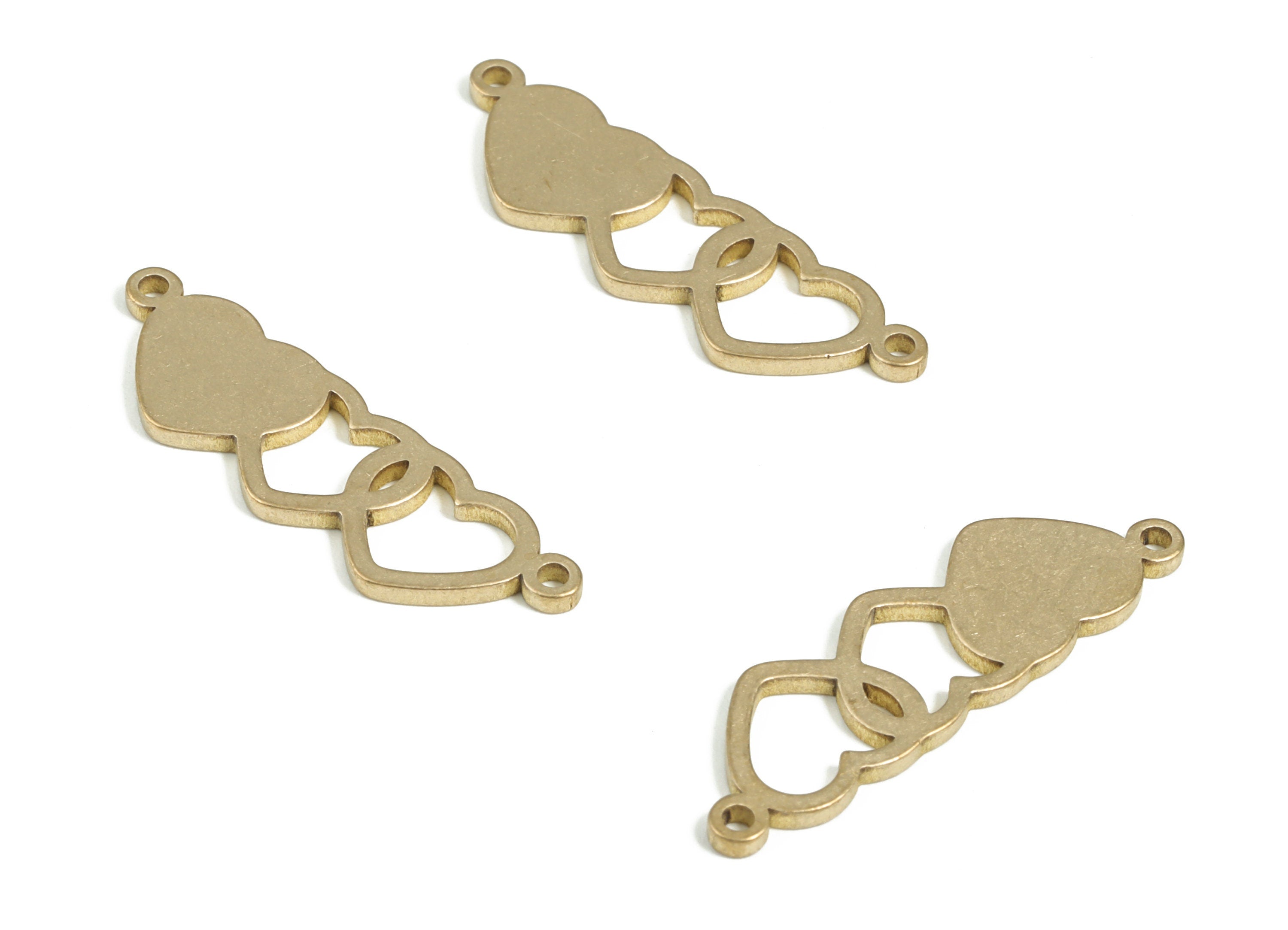 Brass Triple Heart Earring Connector - Raw Brass Triple Heart Charms - Earring Findings - Jewelry Supplies - 34.31x 10.06x 1.48mm - PP3942 - DOMEDBAZAAR