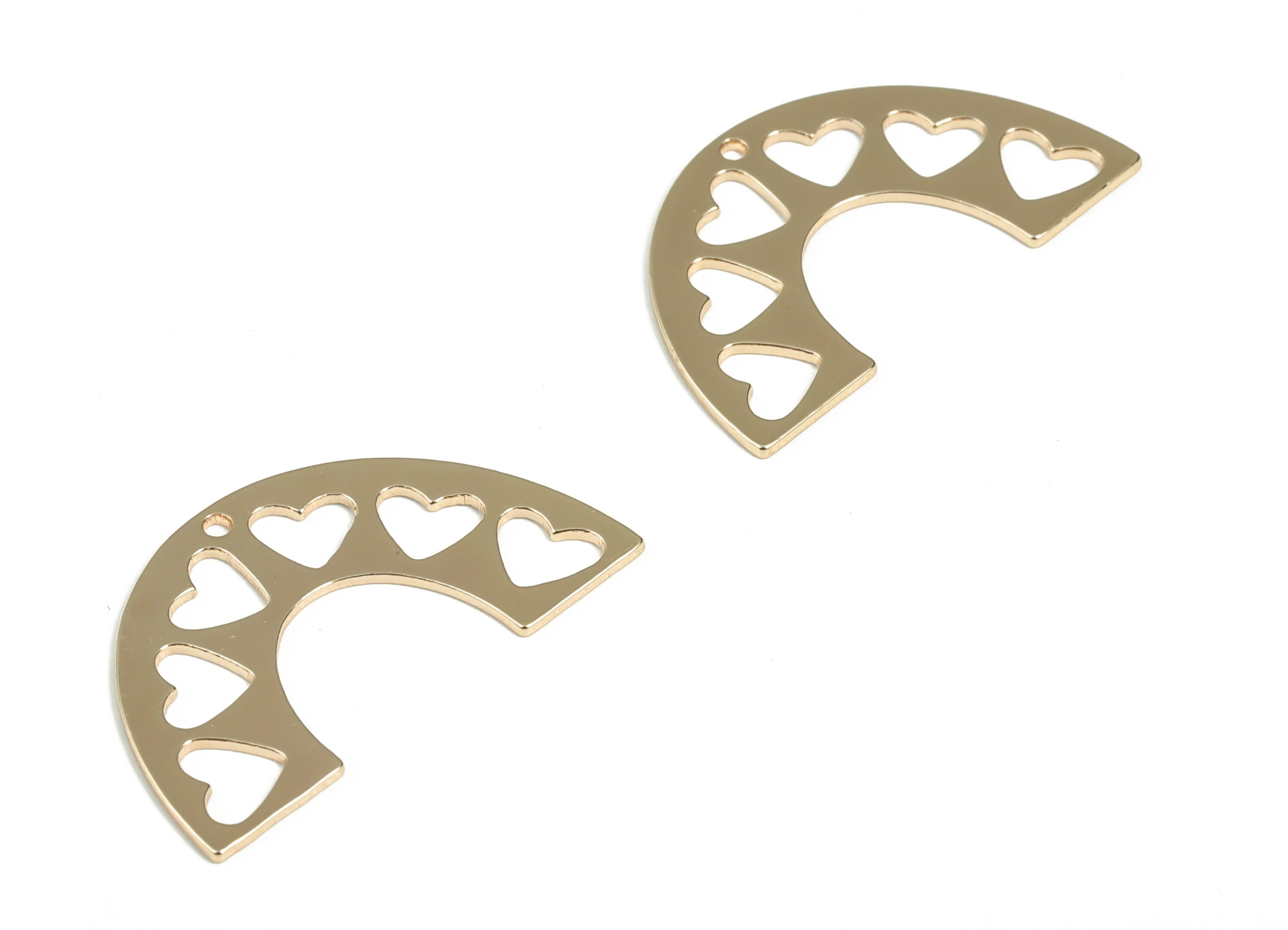 Brass Half Moon Hearts Earring Charms - Gold Semi Circle Heart Pendant - 18K Real Gold  Plated Brass - 30.03x17.73x0.74mm - RGP2959G - DOMEDBAZAAR