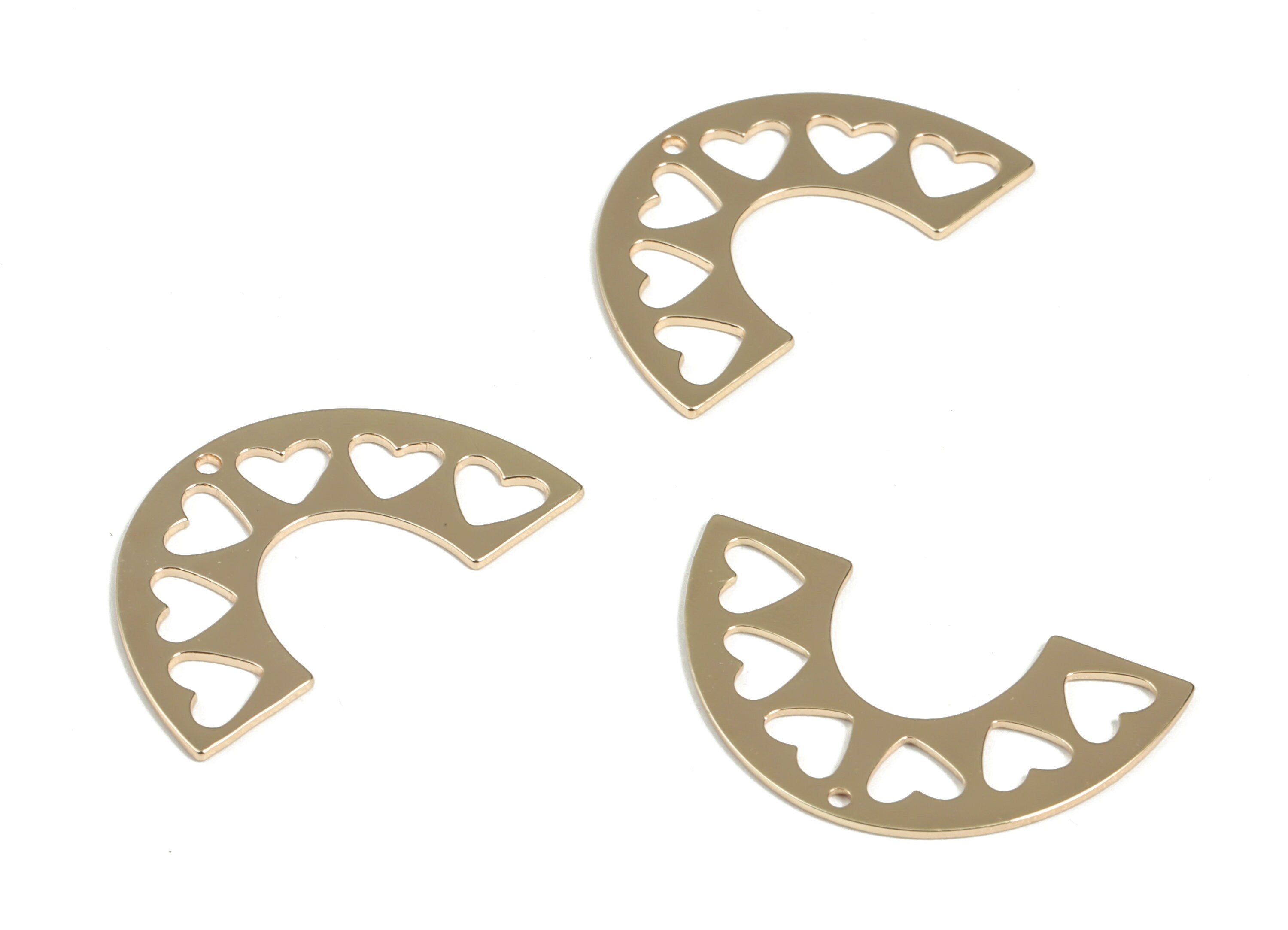 Brass Half Moon Hearts Earring Charms - Gold Semi Circle Heart Pendant - 18K Real Gold  Plated Brass - 30.03x17.73x0.74mm - RGP2959G - DOMEDBAZAAR