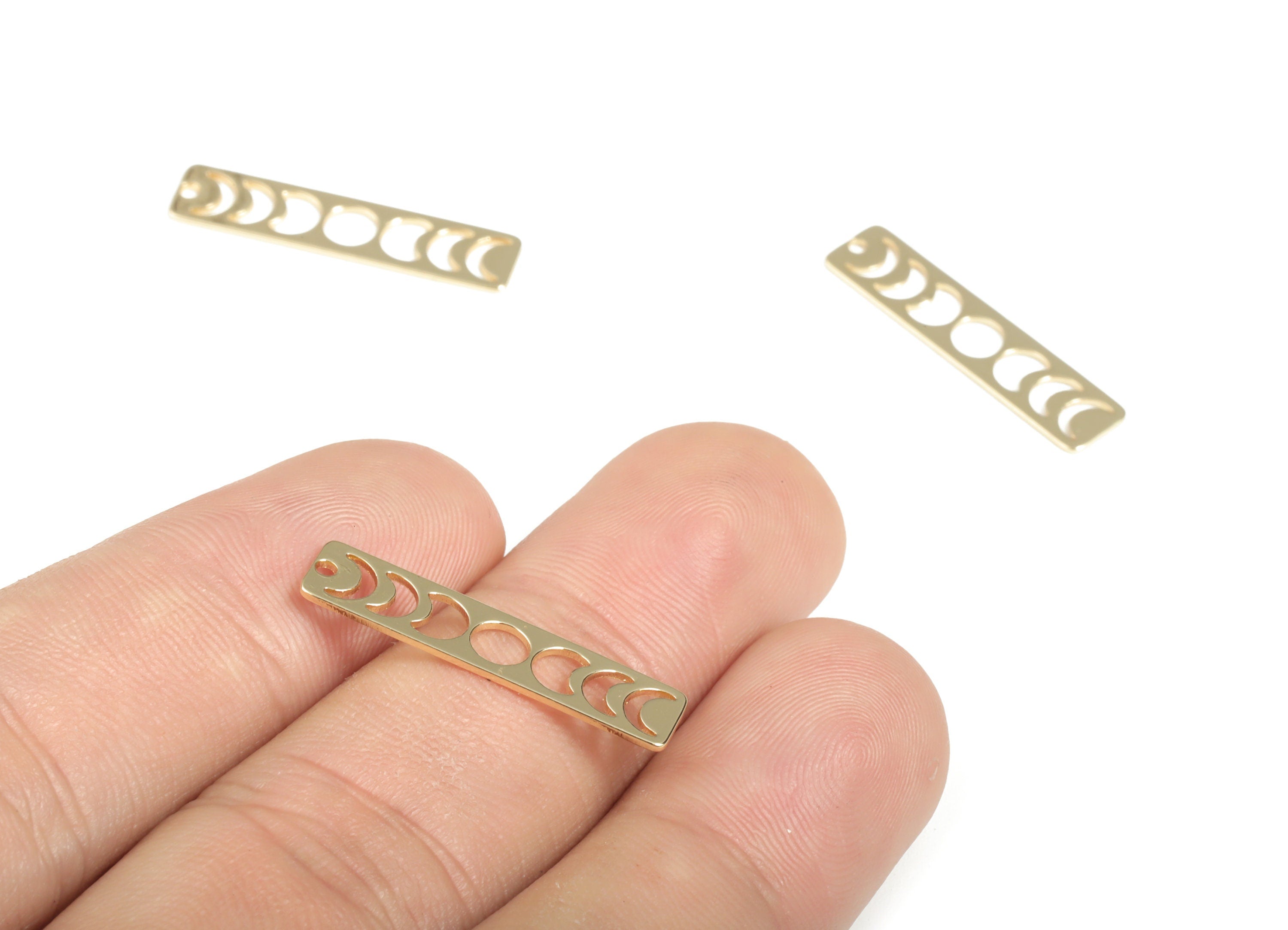 Brass Moon Phase Bar Earring Charms - Gold Rectanglet Pendant - 18K Real Gold  Plated Brass - Jewelry Supplies - 25.07x5.76x0.6mm - RGP2963G - DOMEDBAZAAR