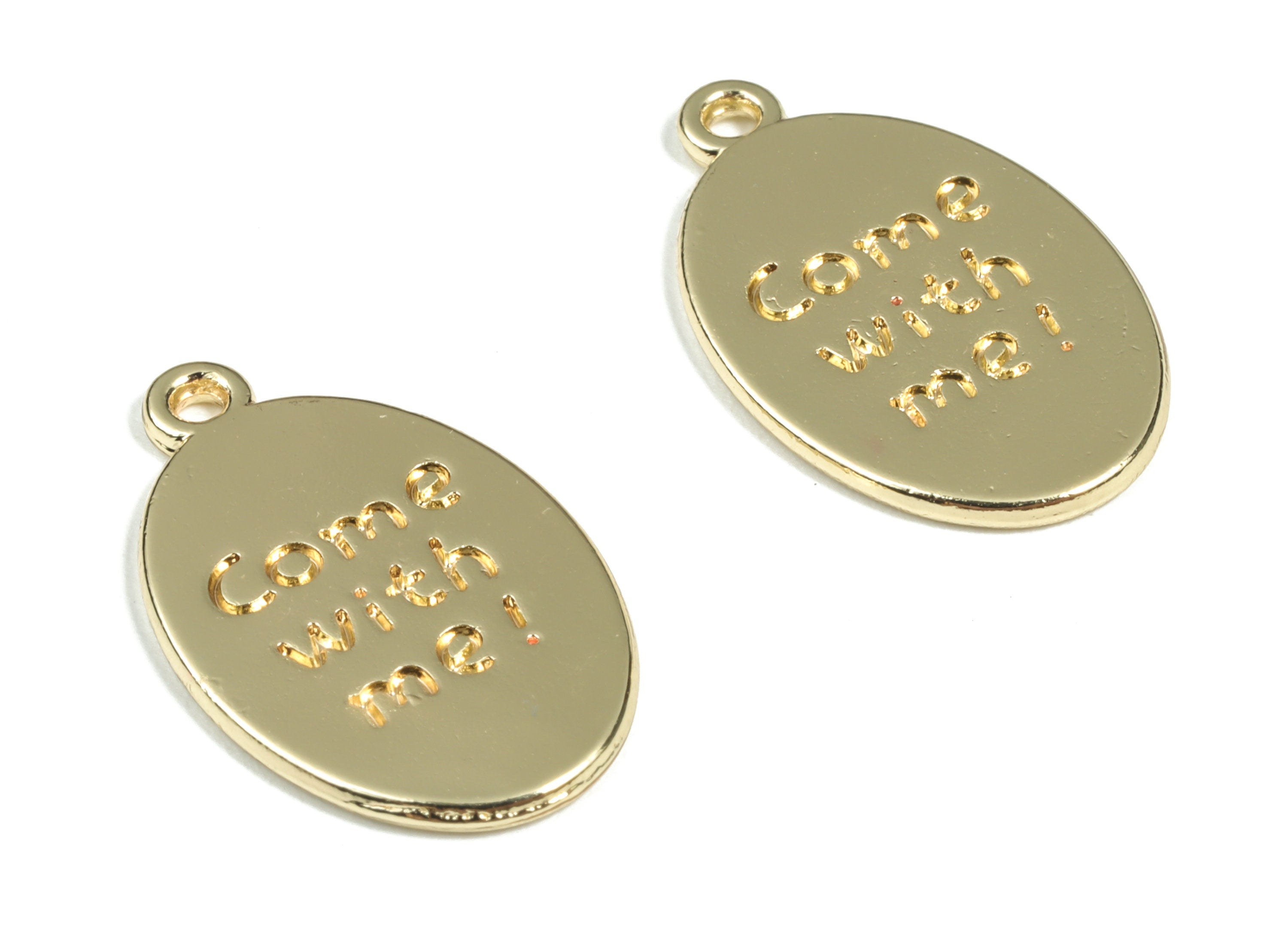 Alloy Oval Earring Charms - Gold Alloy Come With Me Pendant - Gold Tone Plated Alloy - Jewelry Making Supplies - 22.52x13.89x1.37mm - ZZ1769 - DOMEDBAZAAR