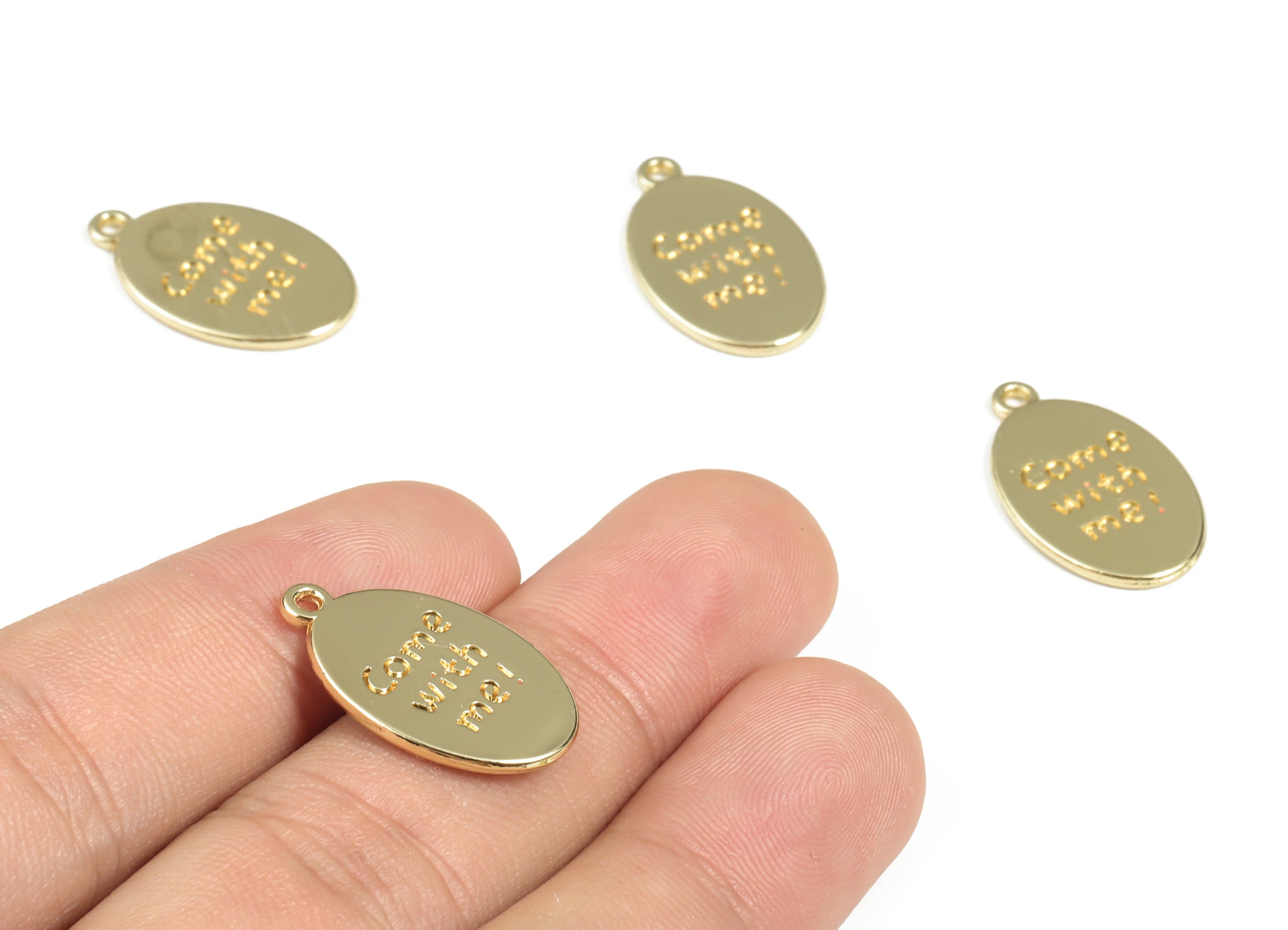 Alloy Oval Earring Charms - Gold Alloy Come With Me Pendant - Gold Tone Plated Alloy - Jewelry Making Supplies - 22.52x13.89x1.37mm - ZZ1769 - DOMEDBAZAAR