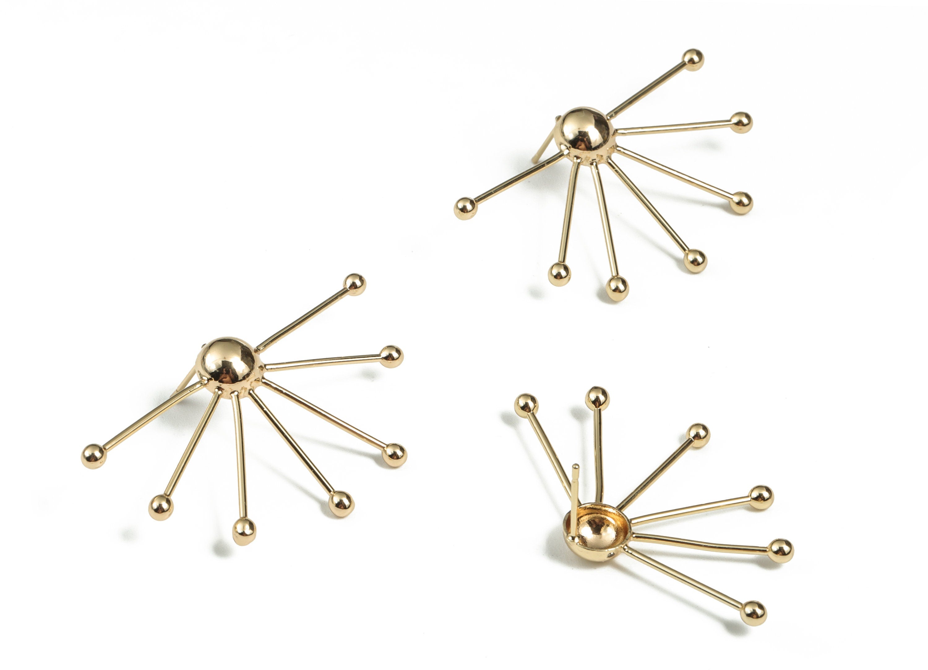 Brass Beads Earring Stud - Gold Beads Post - 18K Real Gold Plated Brass – 316 Surgical Stainless Steel Stud - 45.68x26.8x4.27mm - RGP2985 - DOMEDBAZAAR