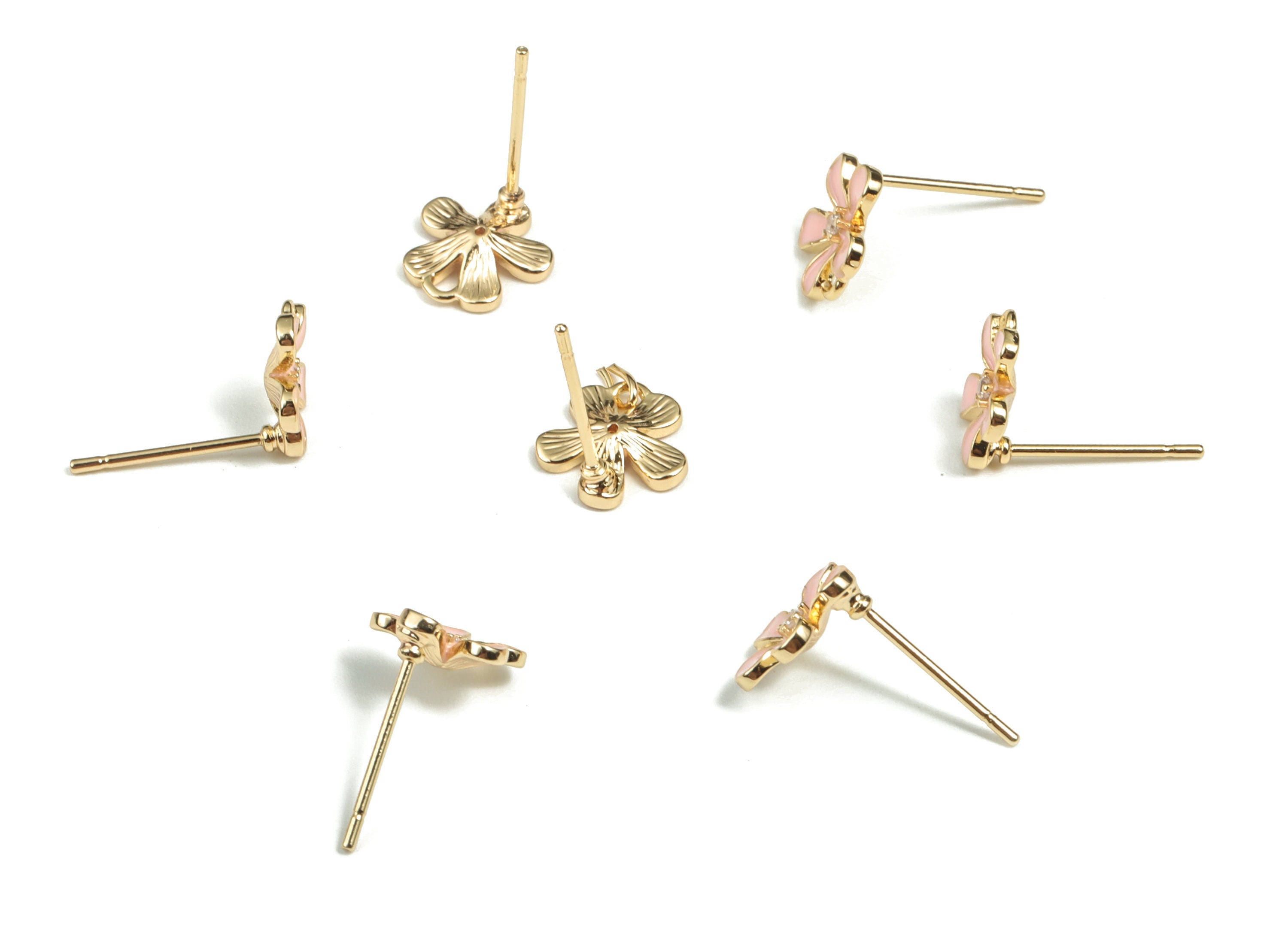 Brass Flower Earring Stud - Orange Enamel Flower Post - 18K Real Gold Plated Brass – 316 Surgical Stainless Steel - 9.18x8.9x2.2mm - RGP2933 - DOMEDBAZAAR