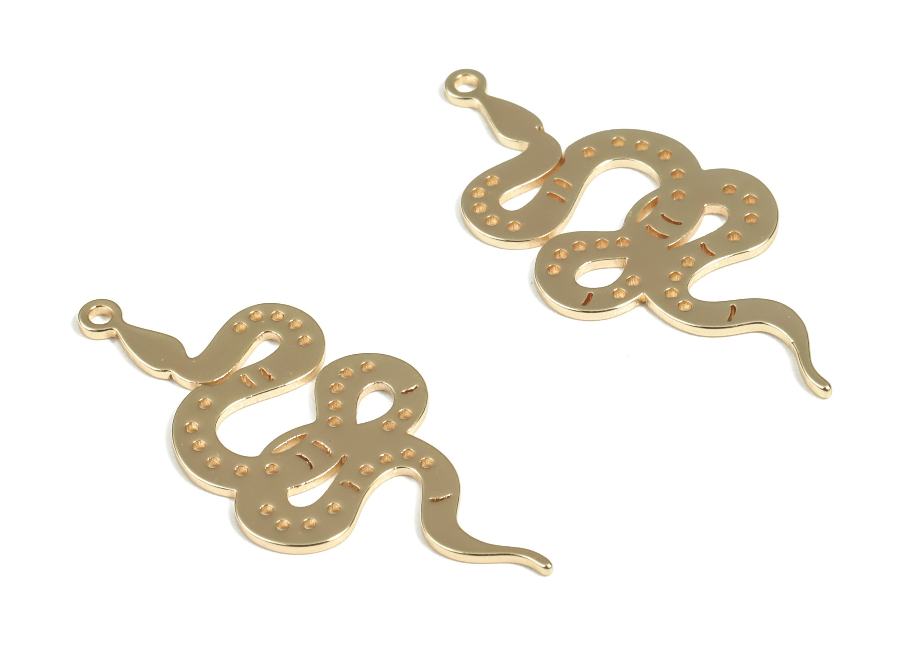 Brass Snake Earring Charms - Gold Snake Pendant - 18K Real Gold  Plated Brass - Jewelry Making Supplies - 32.53x14.81x0.74mm - RGP2964G - DOMEDBAZAAR
