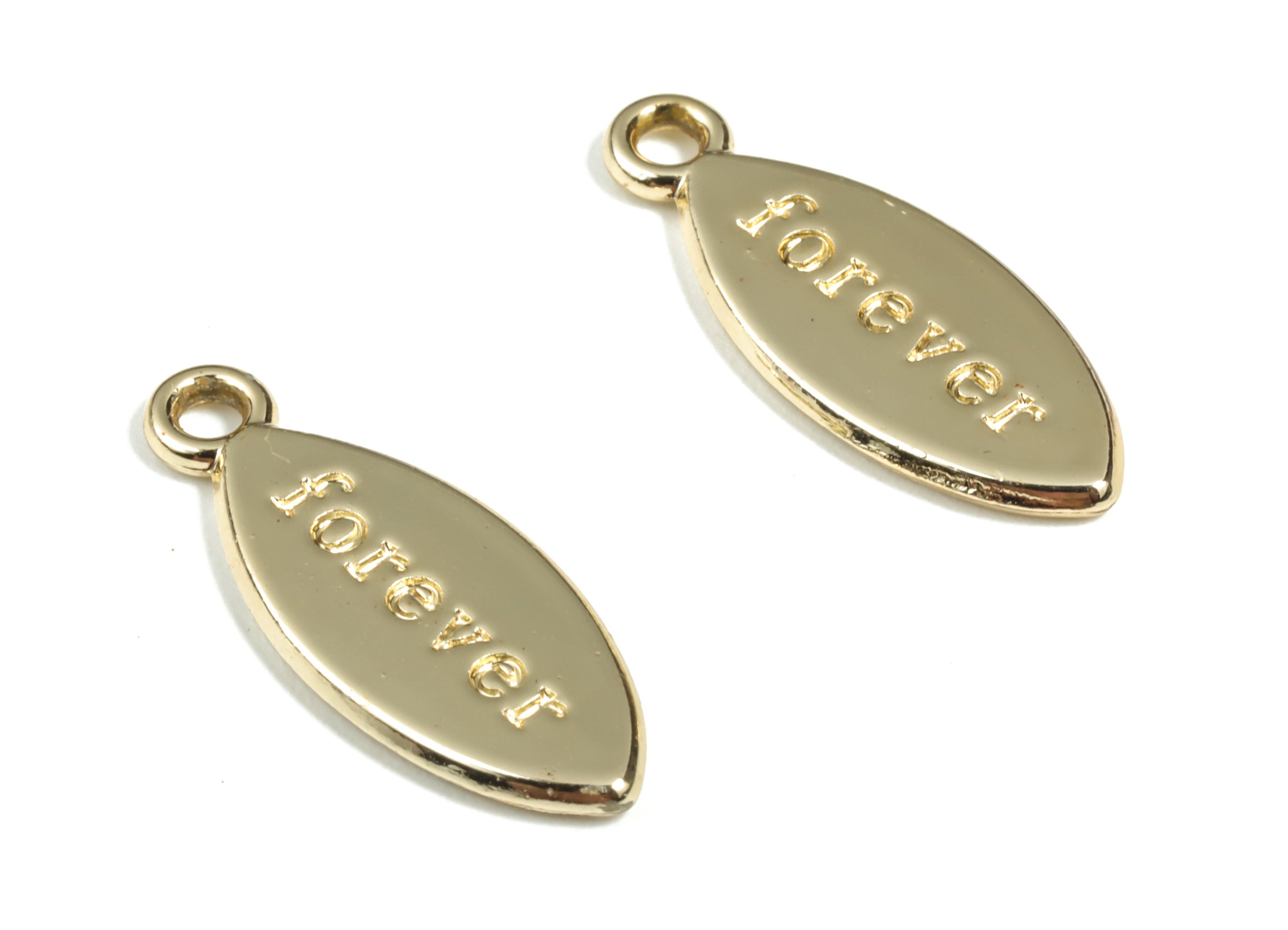 Alloy Oval Forever Earring Charms - Gold Alloy Oval Pendant - Gold Tone Plated Alloy - Jewelry Making Supplies - 19.98x7.84x1.47mm - ZZ1761 - DOMEDBAZAAR