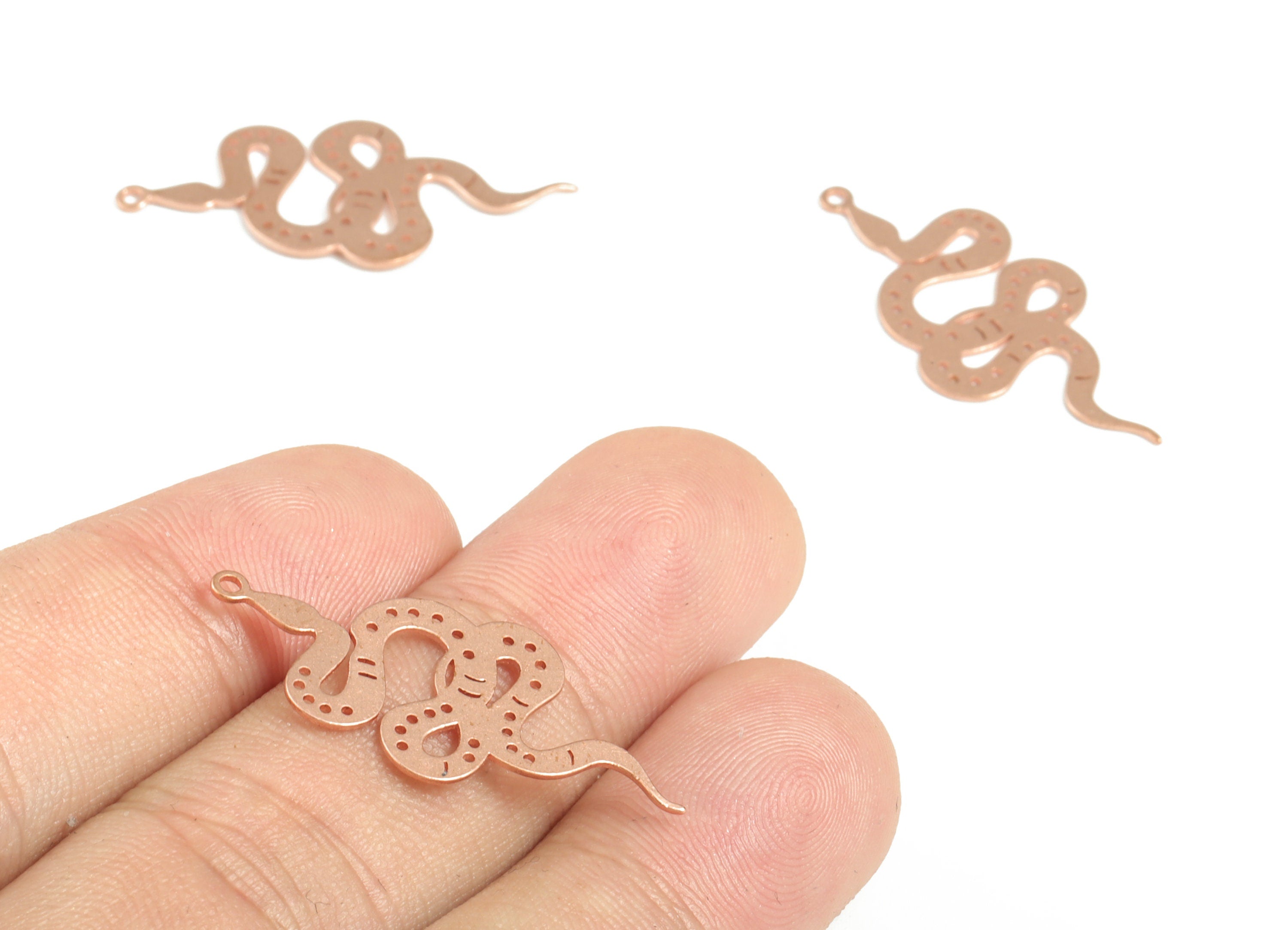 Raw Copper Snake Earring Charm - Snake Pendant - Jewelry Making Supplies Snake - Jewelry Gift for Snake Lovers - 32.36x14.88x0.57mm - PP3851 - DOMEDBAZAAR