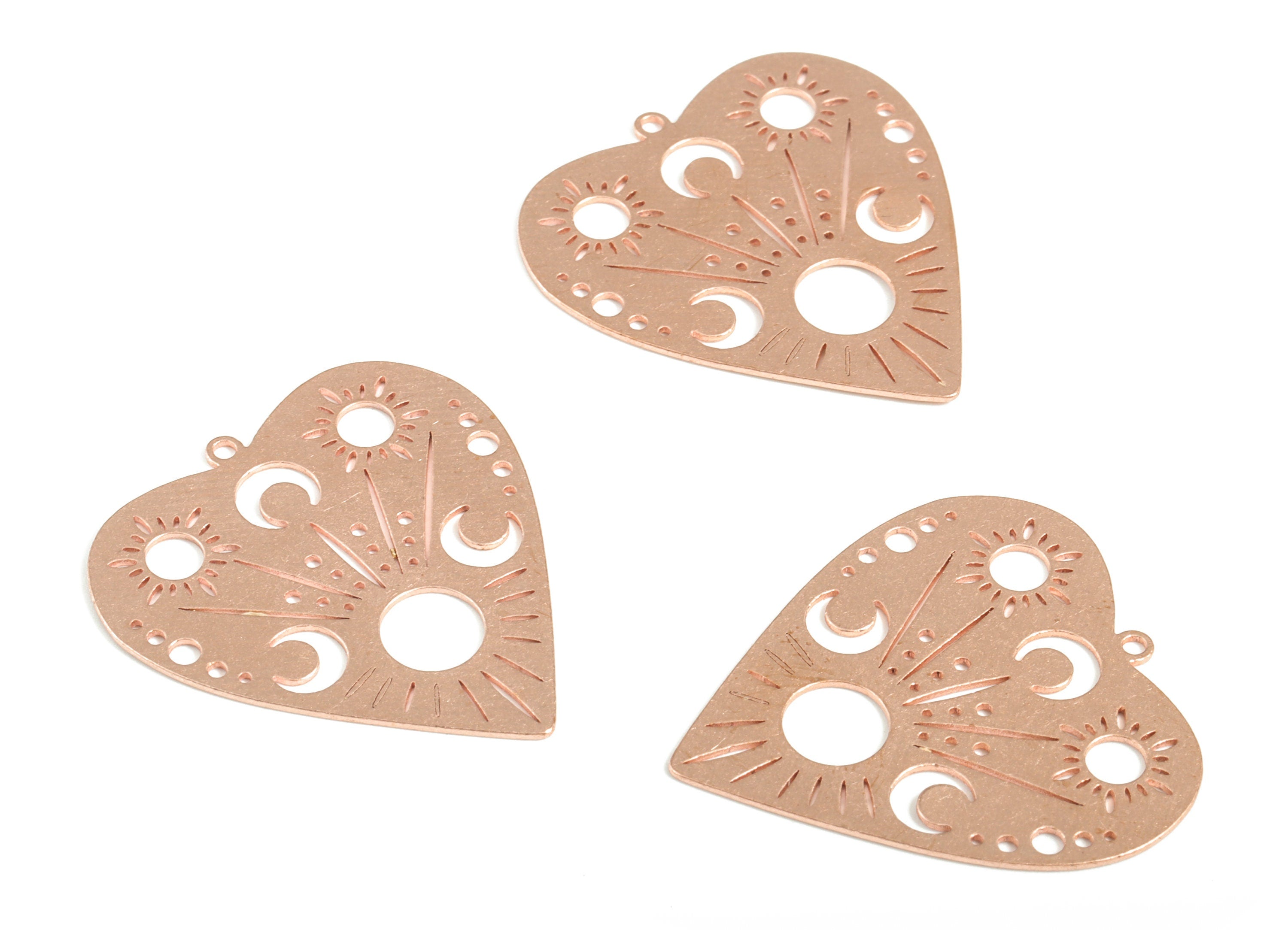 Raw Copper Heart Earring Charms - Copper Heart Crescent Pendant - Jewelry Making Supplies Heart - 30.62x28.42x0.58mm - PP3850 - DOMEDBAZAAR