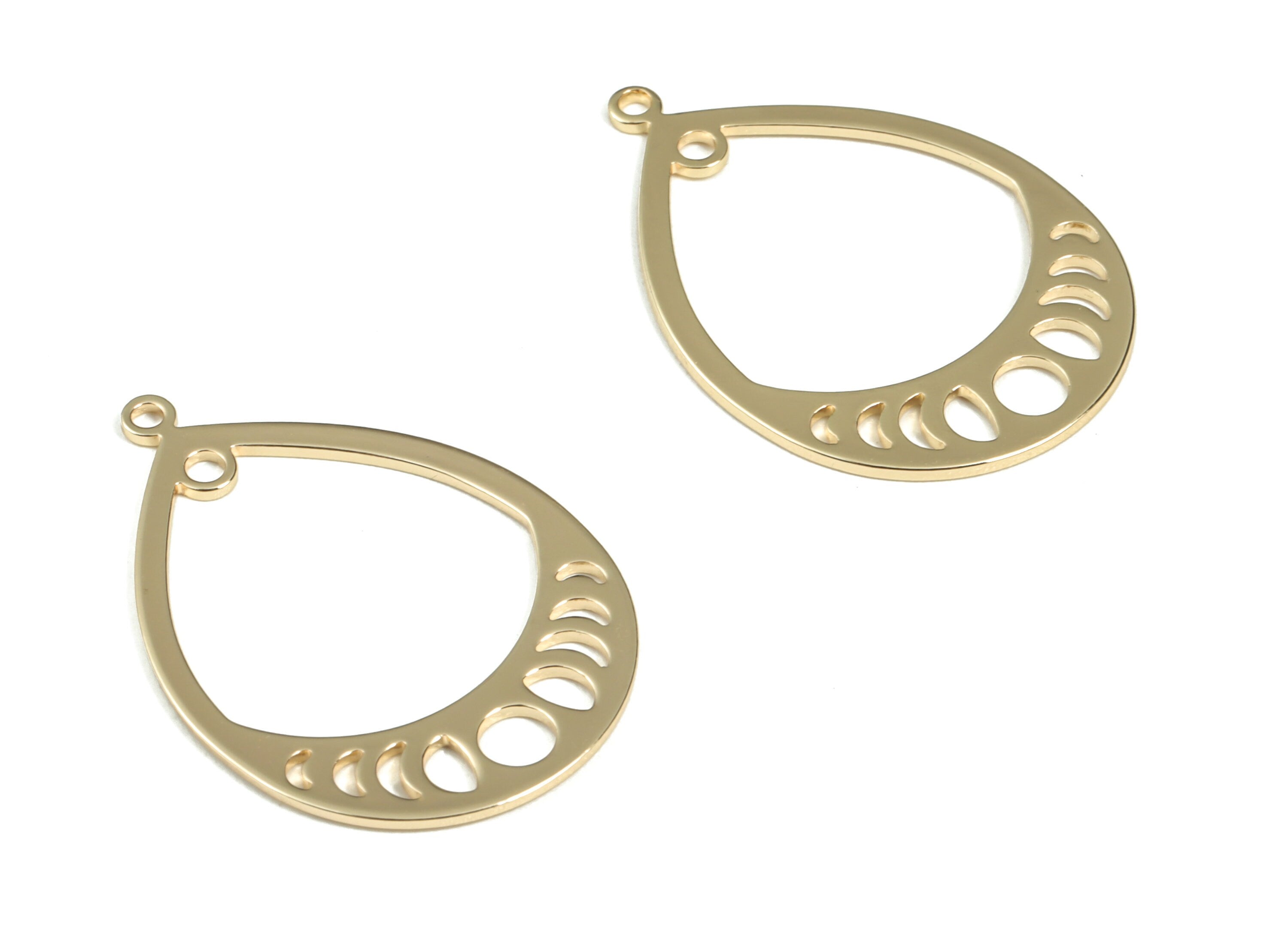 Brass Drop Earring Connector - 18K Real Gold Plated Brass Phases Of Moon Charms - Jewelry Making Supplies - 30.64x21.57x0.98mm - RGP2984G - DOMEDBAZAAR