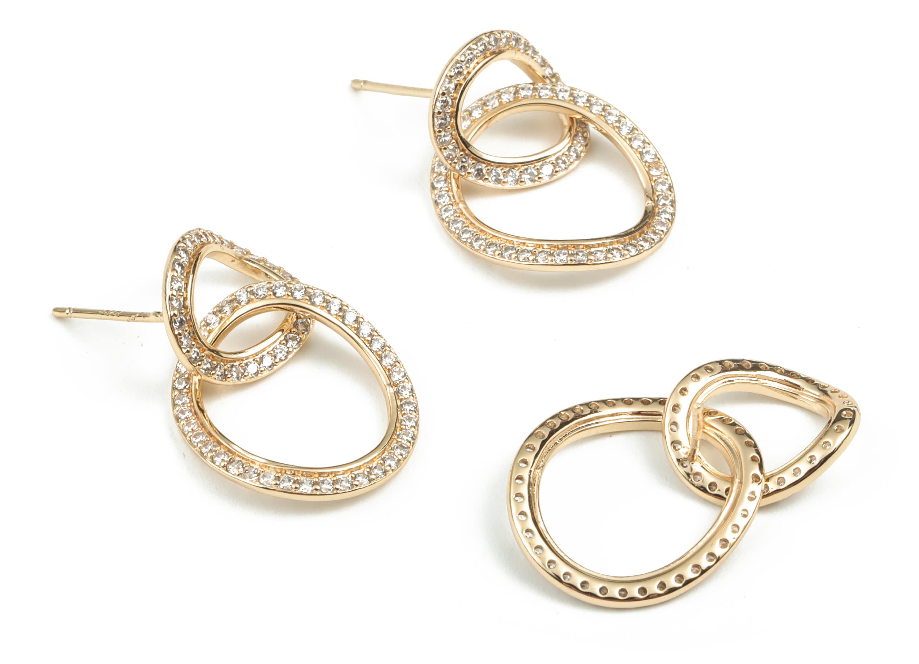 Brass Double Oval Earring Stud With Zircons - 18K Real Gold Plated - Brass Double Oval Post – 925 Silver Stud - 26.33x15.66x1.32mm - RGP3002 - DOMEDBAZAAR