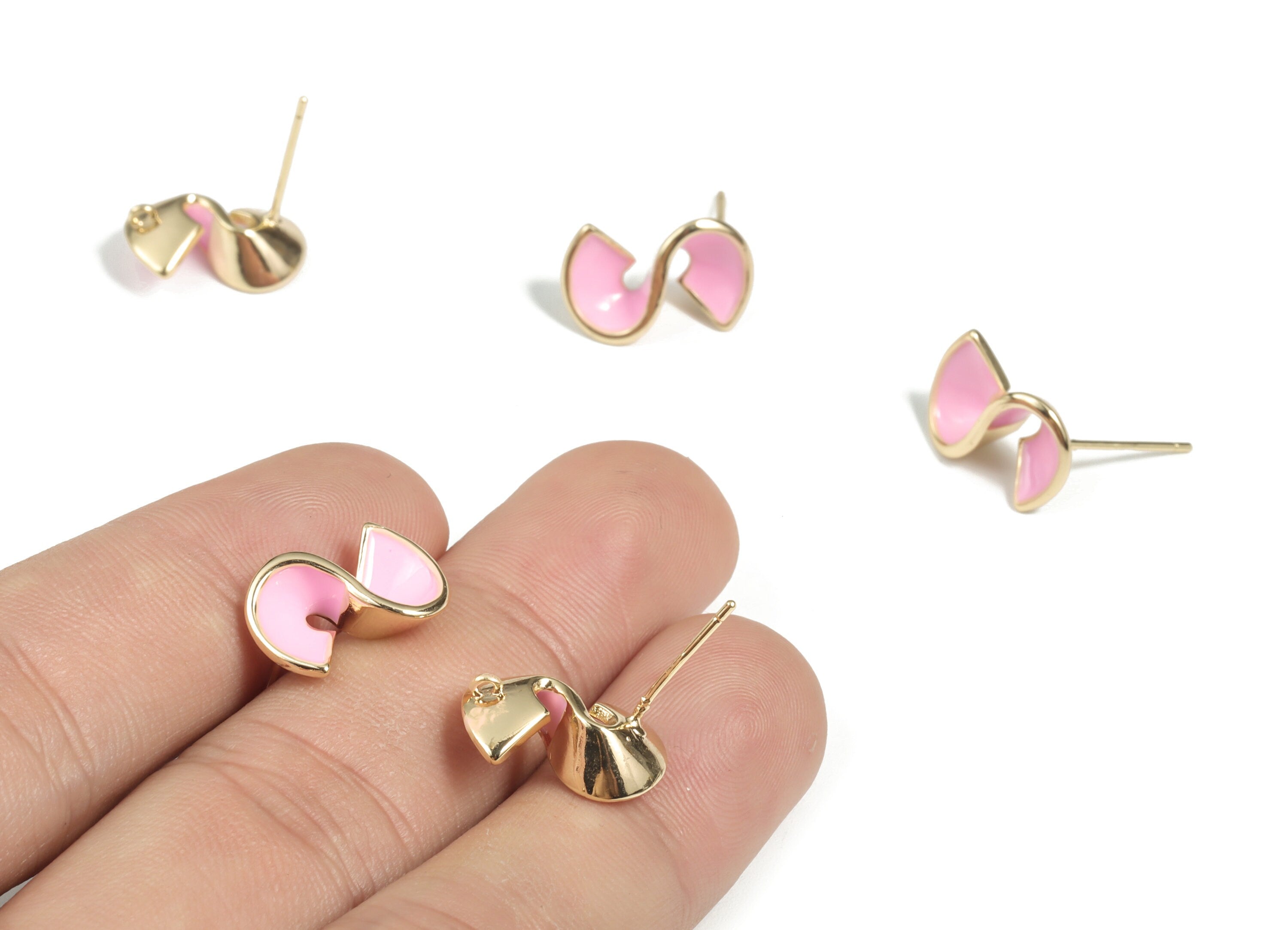 Brass S Earring Stud - Pink Enamel S Earring Post - 18K Real Gold Plated Brass – 925 Silver Stud - 15.54x9.96x4.92mm - RGP2934 - DOMEDBAZAAR