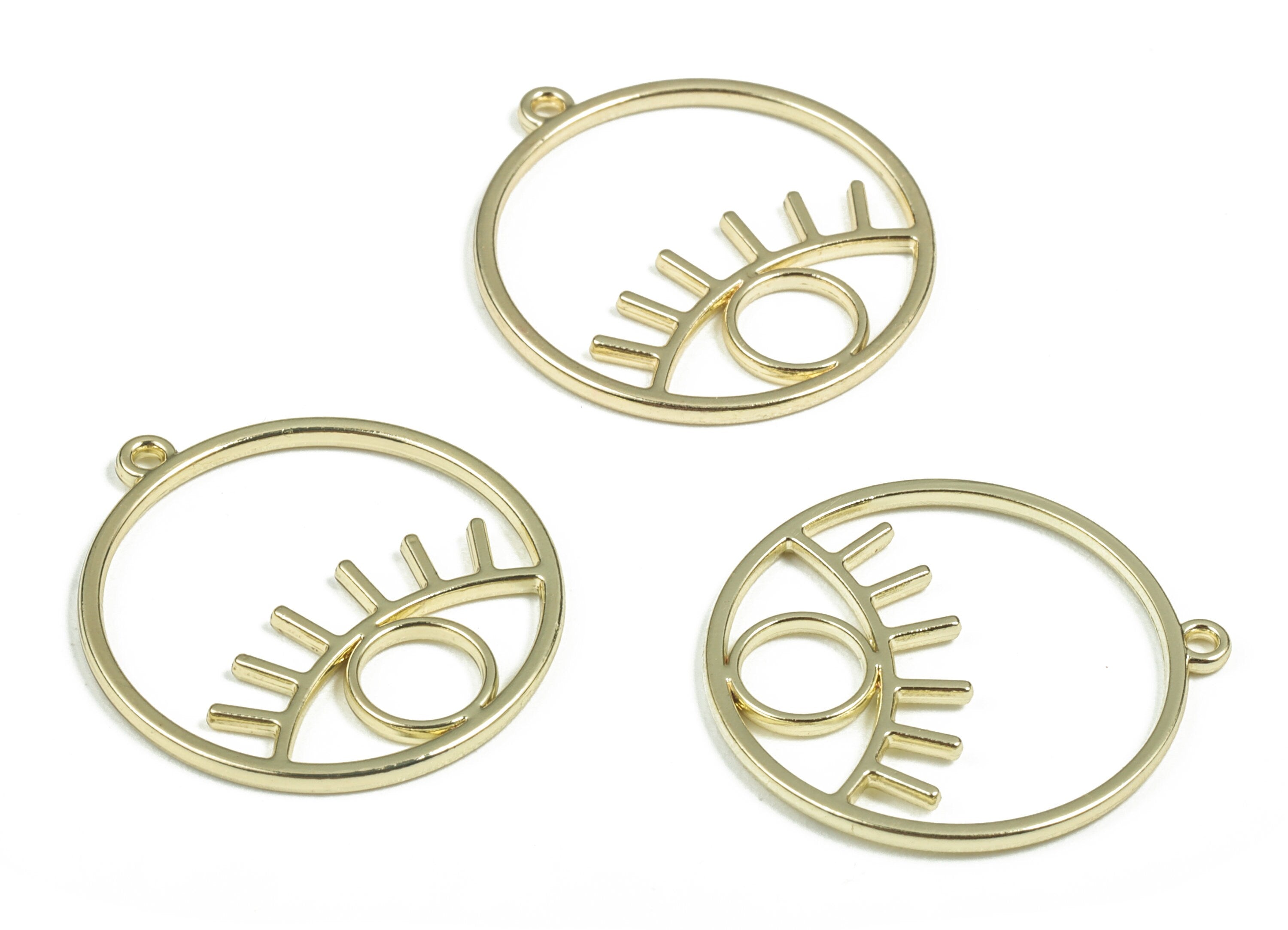 Alloy Eye Earring Charms - Gold Alloy Round Pendant - Gold Tone Plated Alloy - Jewelry Making Supplies - 24.09x21.9x1.22mm - ZZ1782 - DOMEDBAZAAR