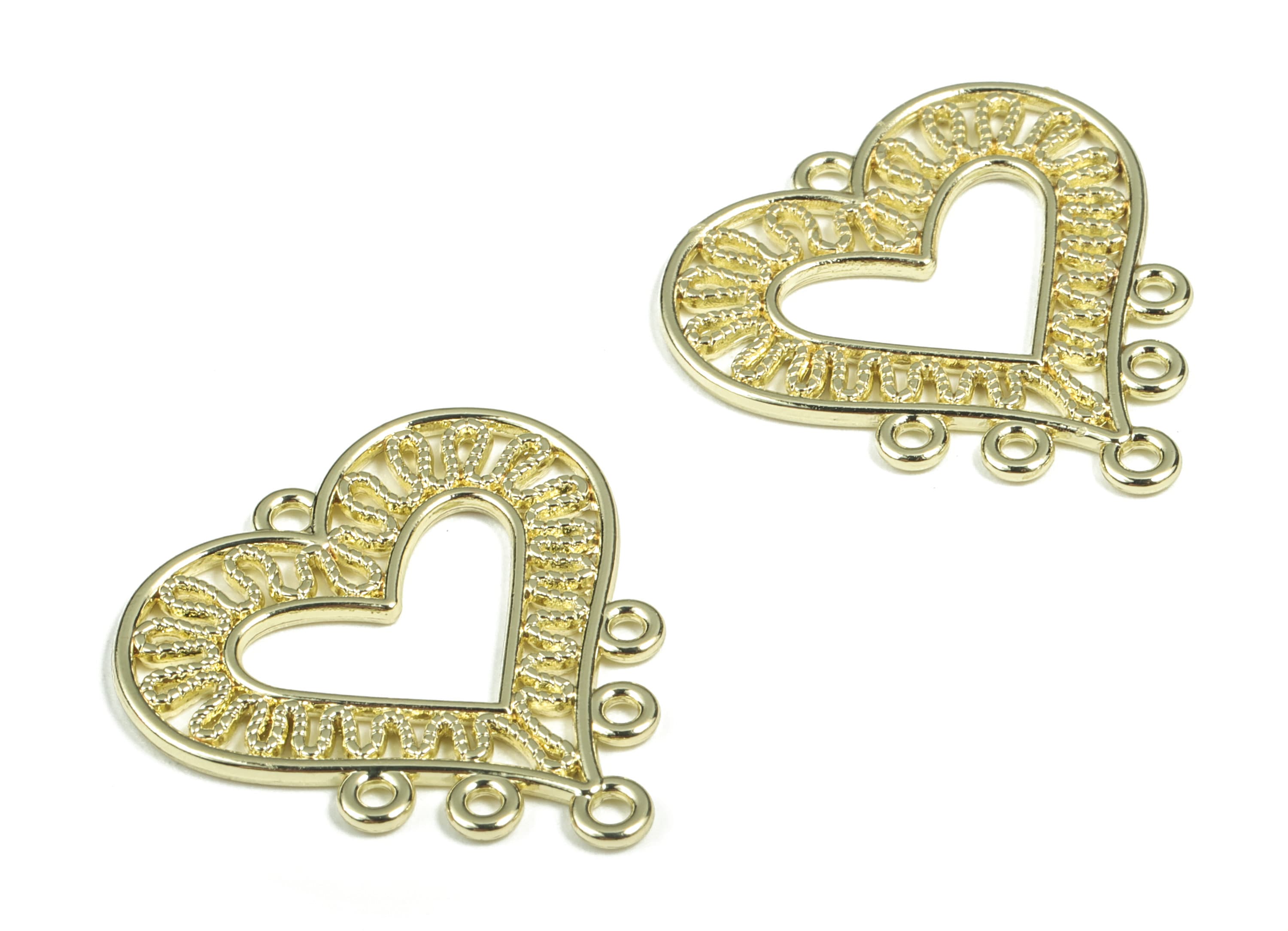 Alloy Heart Earring Charms - Gold Alloy Heart Connector - Gold Tone Plated Alloy - 6 Holes - Jewelry Supplies - 27.85x26.52x1.37mm - ZZ1775 - DOMEDBAZAAR