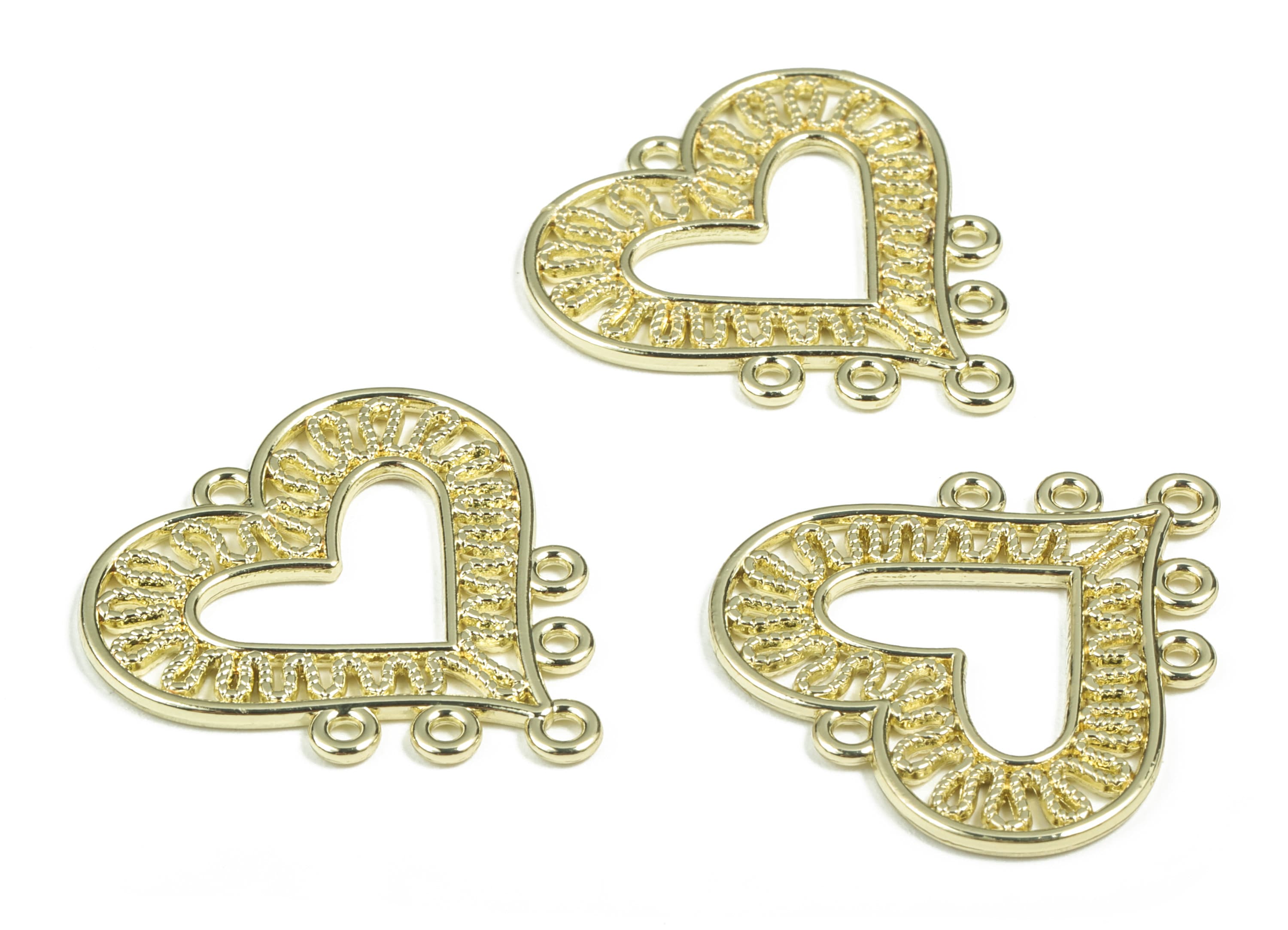 Alloy Heart Earring Charms - Gold Alloy Heart Connector - Gold Tone Plated Alloy - 6 Holes - Jewelry Supplies - 27.85x26.52x1.37mm - ZZ1775 - DOMEDBAZAAR