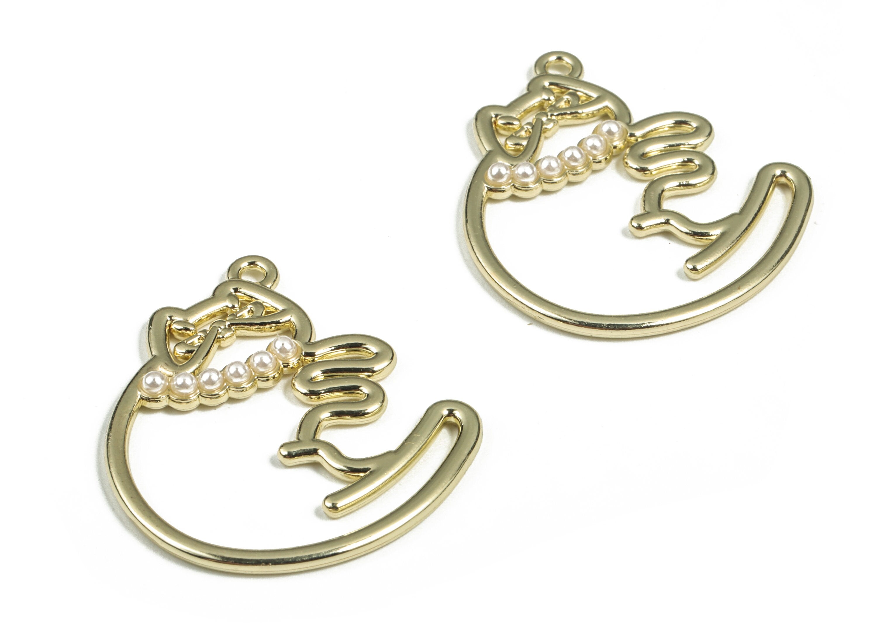 Alloy Cat Earring Charms - Gold Alloy Cat Pendant - Gold Tone Plated Alloy - Jewelry Making Supplies - 33.55x29.55x3.01mm - ZZ1773 - DOMEDBAZAAR