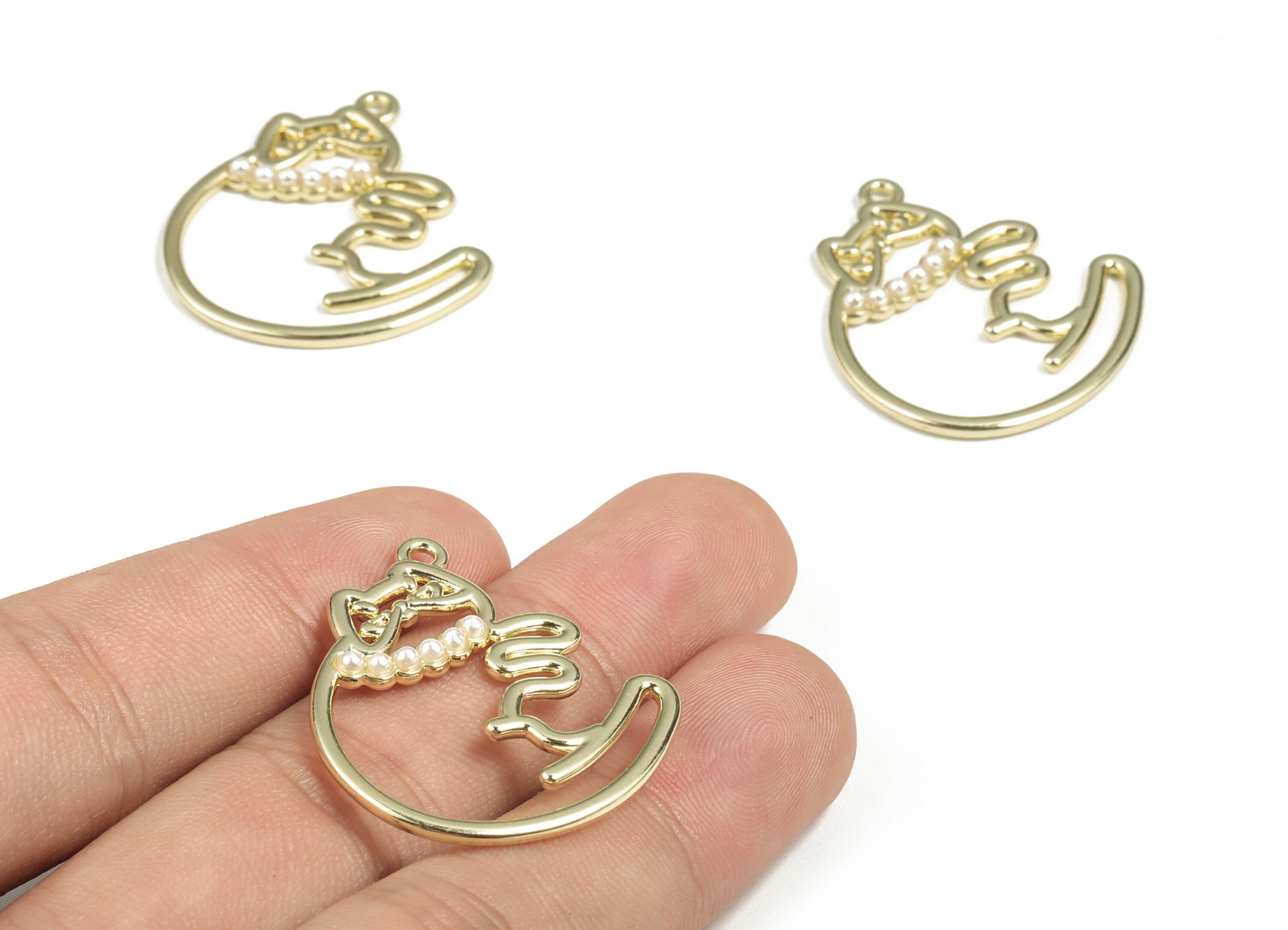 Alloy Cat Earring Charms - Gold Alloy Cat Pendant - Gold Tone Plated Alloy - Jewelry Making Supplies - 33.55x29.55x3.01mm - ZZ1773 - DOMEDBAZAAR