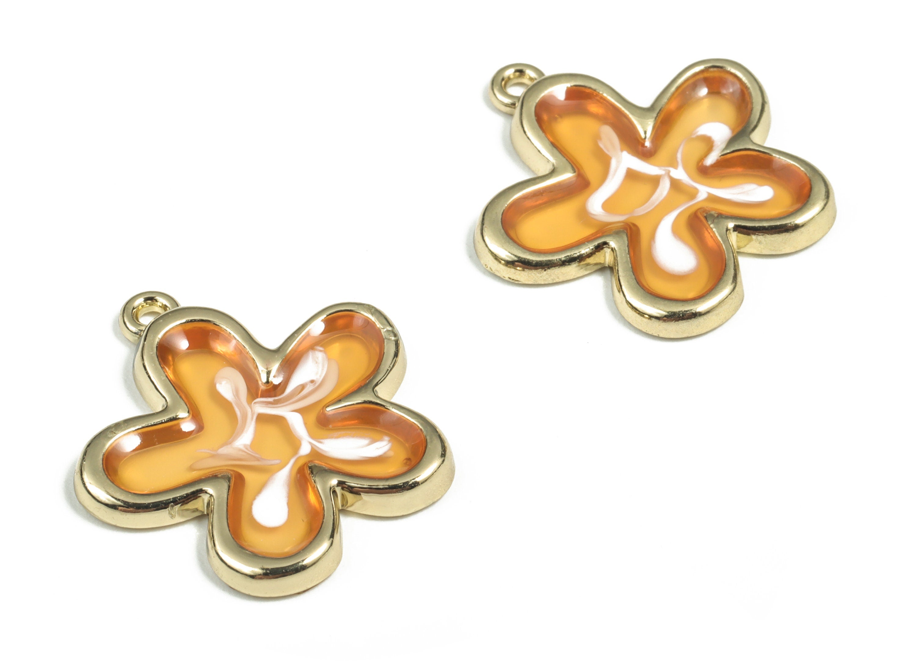 Alloy Flower Earring Charms - Enamel Alloy Flower Pendant - Gold Tone Plated Alloy - Jewelry Making Supplies - 23.43x22.07x2.32mm - ZZ1783 - DOMEDBAZAAR
