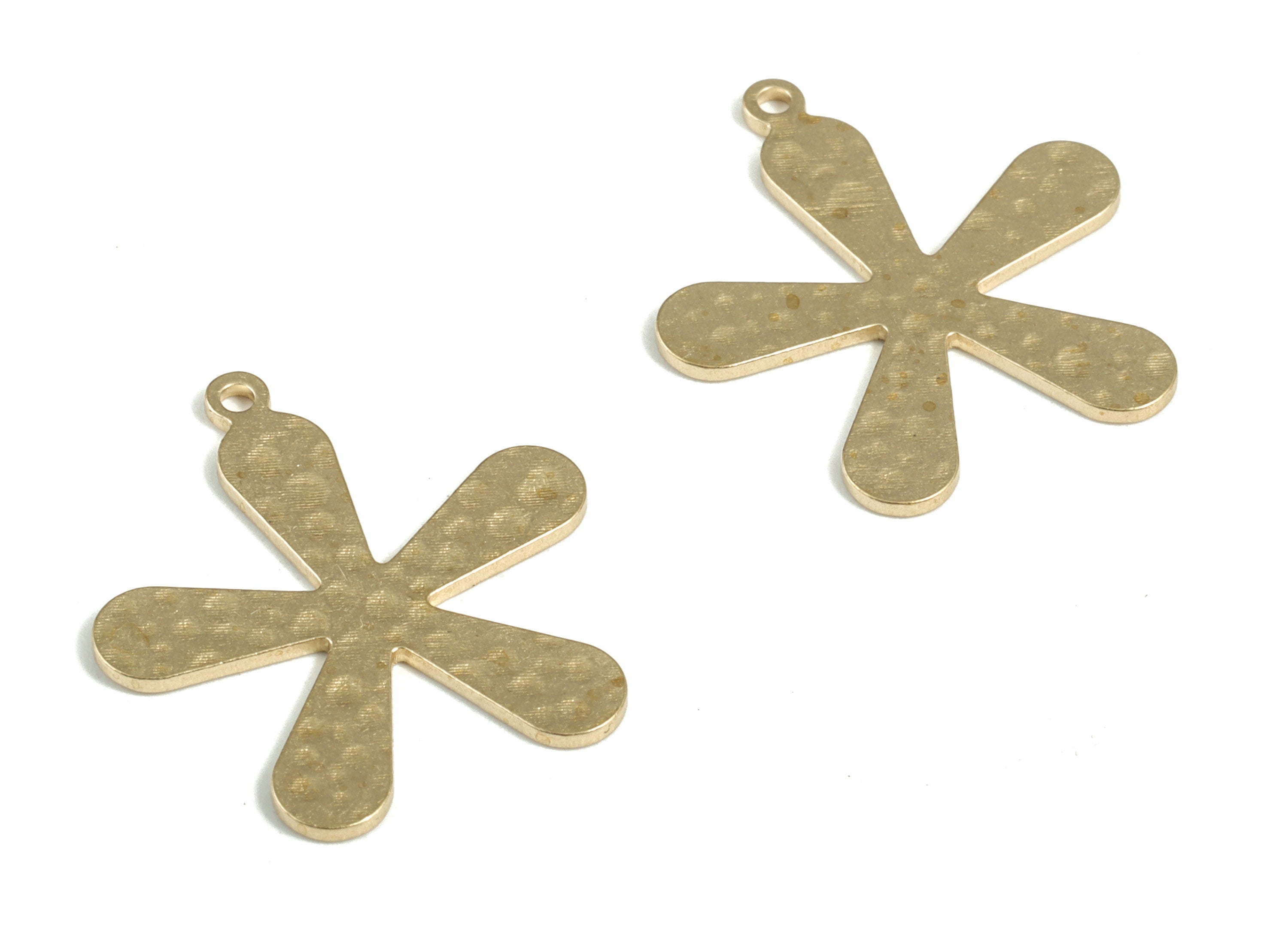 Brass Hammered Flower Earring Charms - Raw Brass Flower Pendant - Earring Findings - Jewelry Making Supplies - 23.78x21.13x0.94mm - PP3891 - DOMEDBAZAAR