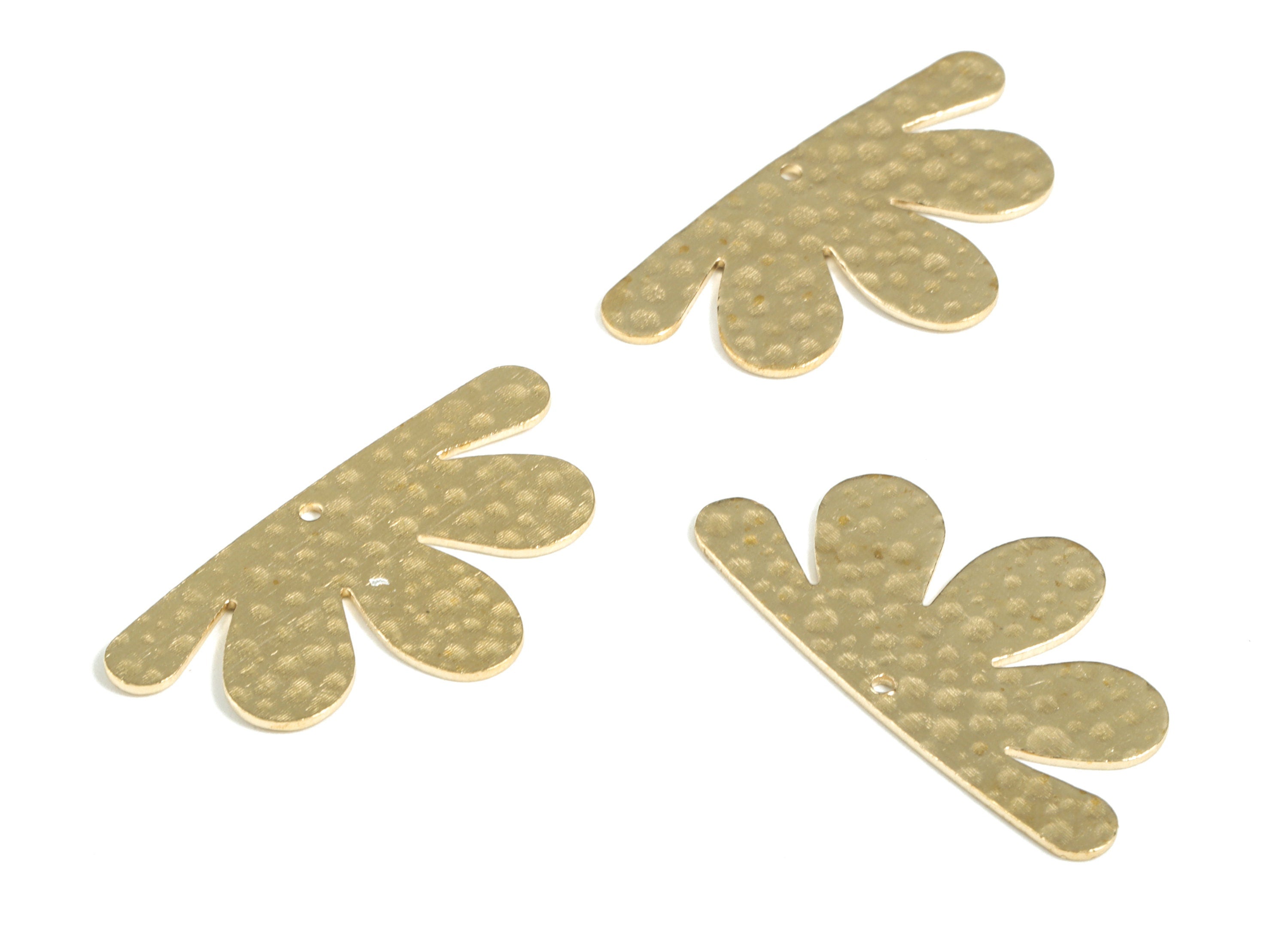Brass Hammered Flower Earring Charms - Raw Brass Flower Pendant - Earring Findings - Jewelry Making Supplies - 33.64x18.1x0.81mm - PP3890 - DOMEDBAZAAR