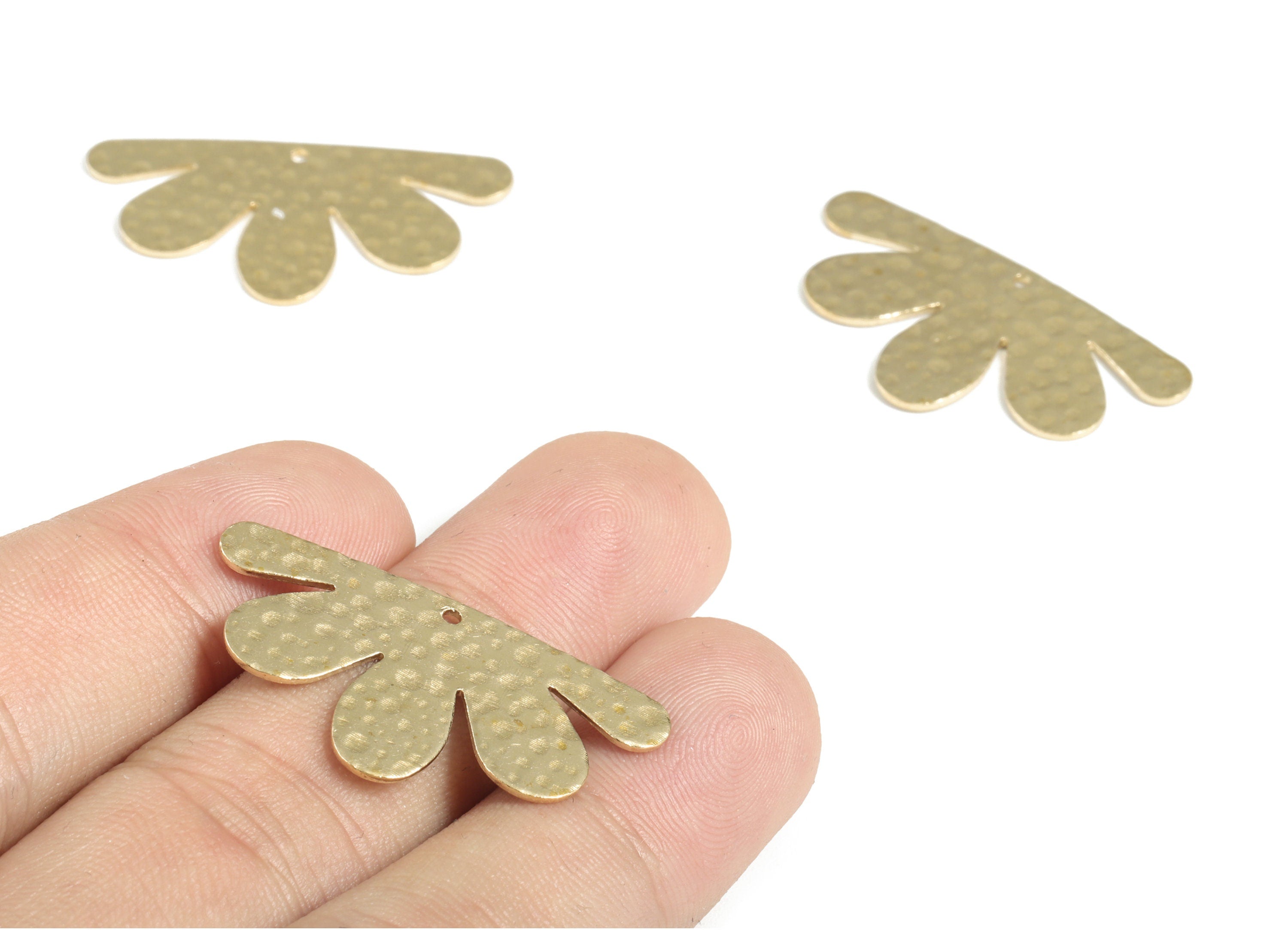 Brass Hammered Flower Earring Charms - Raw Brass Flower Pendant - Earring Findings - Jewelry Making Supplies - 33.64x18.1x0.81mm - PP3890 - DOMEDBAZAAR
