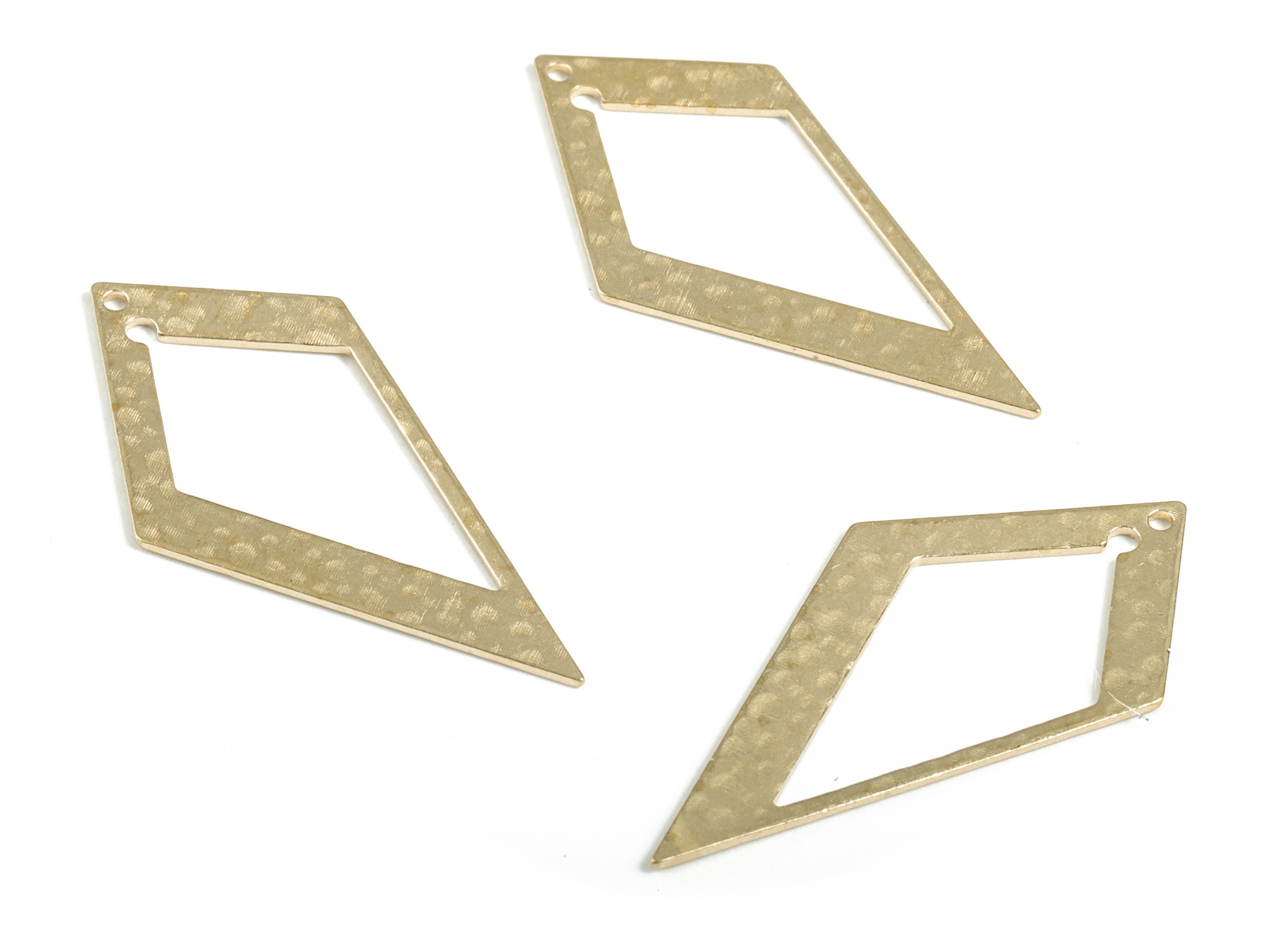 Brass Hammered Diamond Earring Charms - Raw Brass Diamond Pendant - Earring Findings - Jewelry Making Supplies - 39.49x20.81x0.85mm - PP3877 - DOMEDBAZAAR