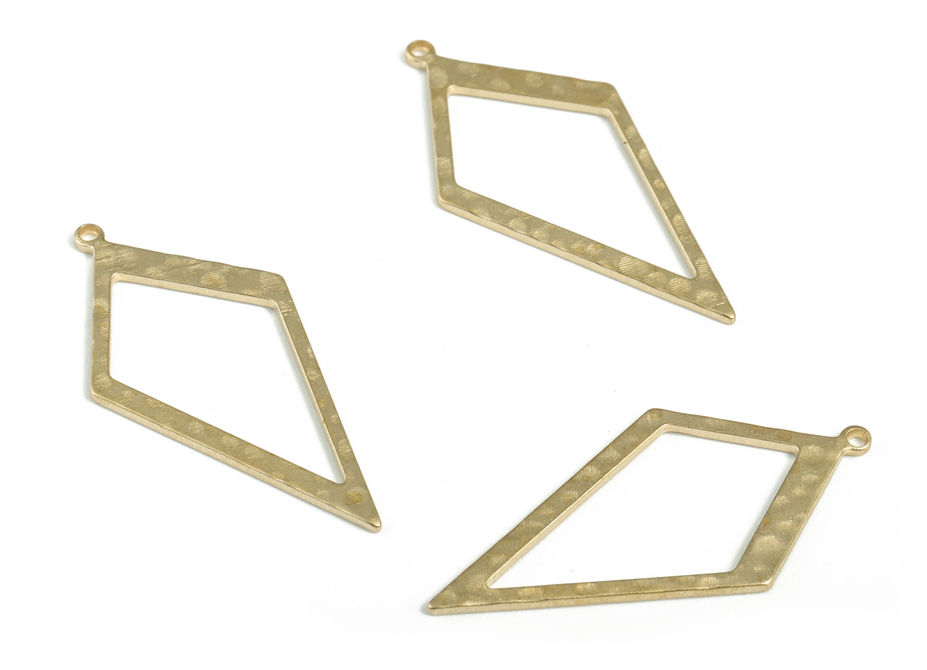 Brass Hammered Diamond Earring Charms - Raw Brass Diamond Pendant - Earring Findings - Jewelry Making Supplies - 28.36x13.95x0.82mm - PP3878 - DOMEDBAZAAR