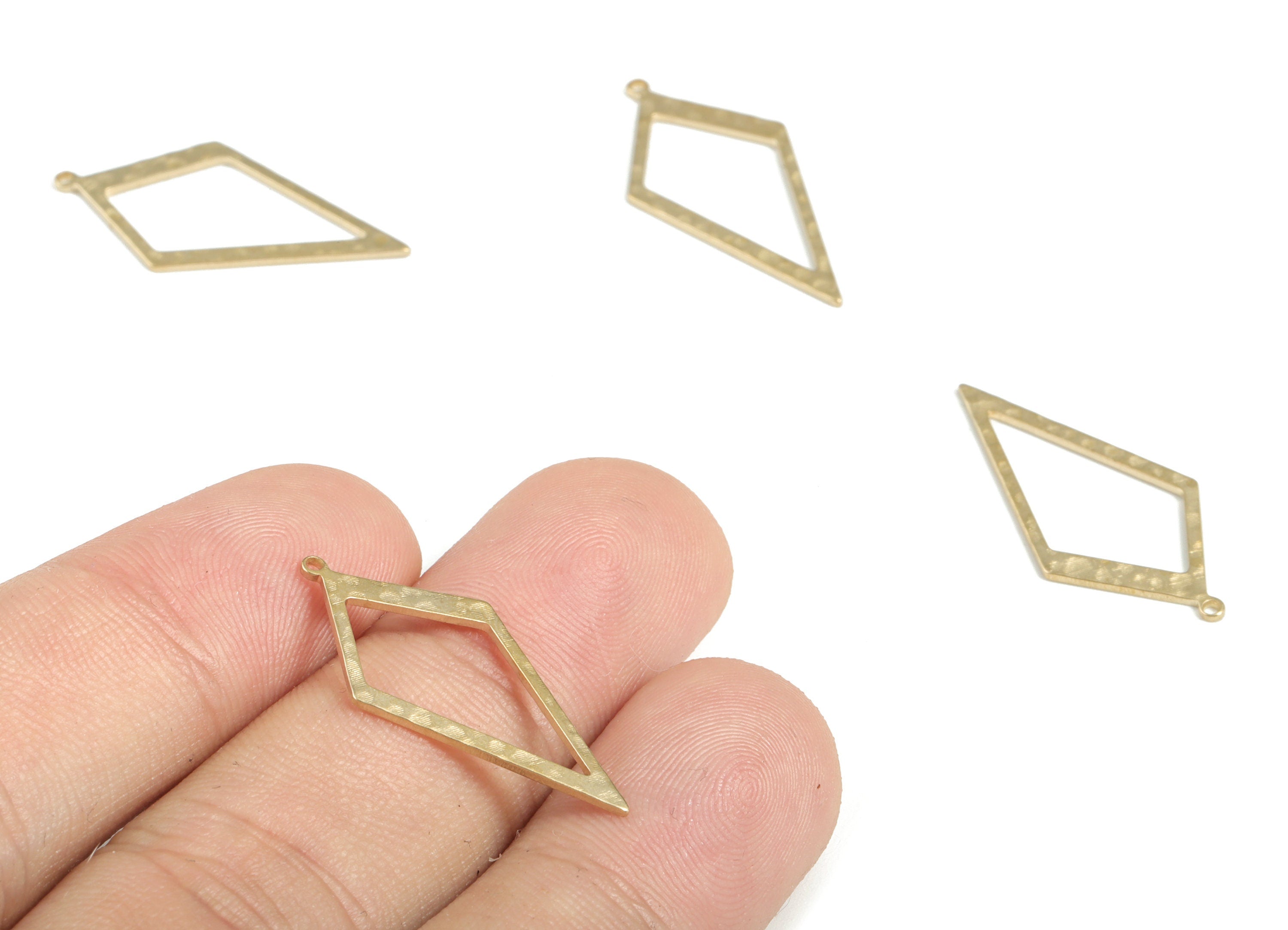 Brass Hammered Diamond Earring Charms - Raw Brass Diamond Pendant - Earring Findings - Jewelry Making Supplies - 28.36x13.95x0.82mm - PP3878 - DOMEDBAZAAR