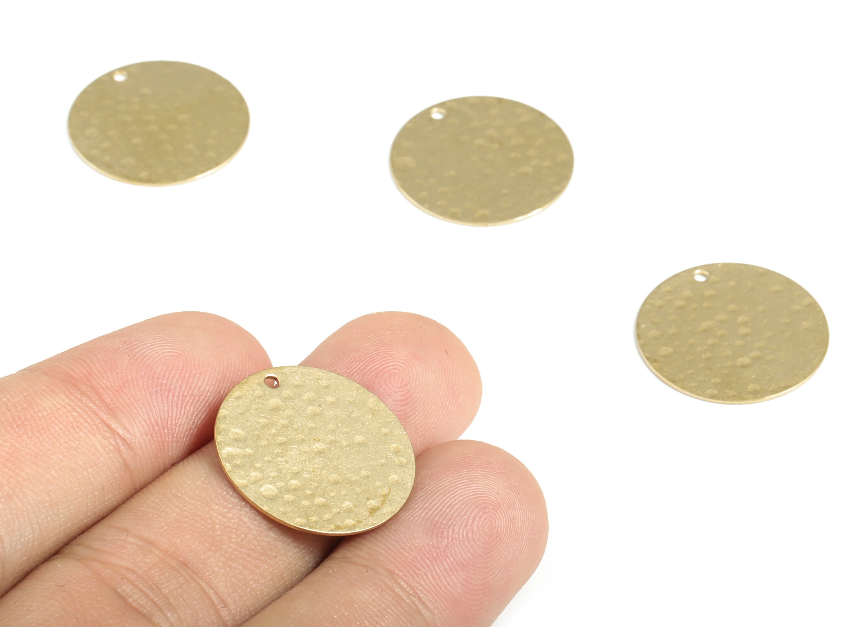 Brass Hammered Round Earring Charms - Raw Brass Coin Pendant - Earring Findings - Jewelry Making Supplies - 20.48x20.48x0.59mm - PP3912 - DOMEDBAZAAR