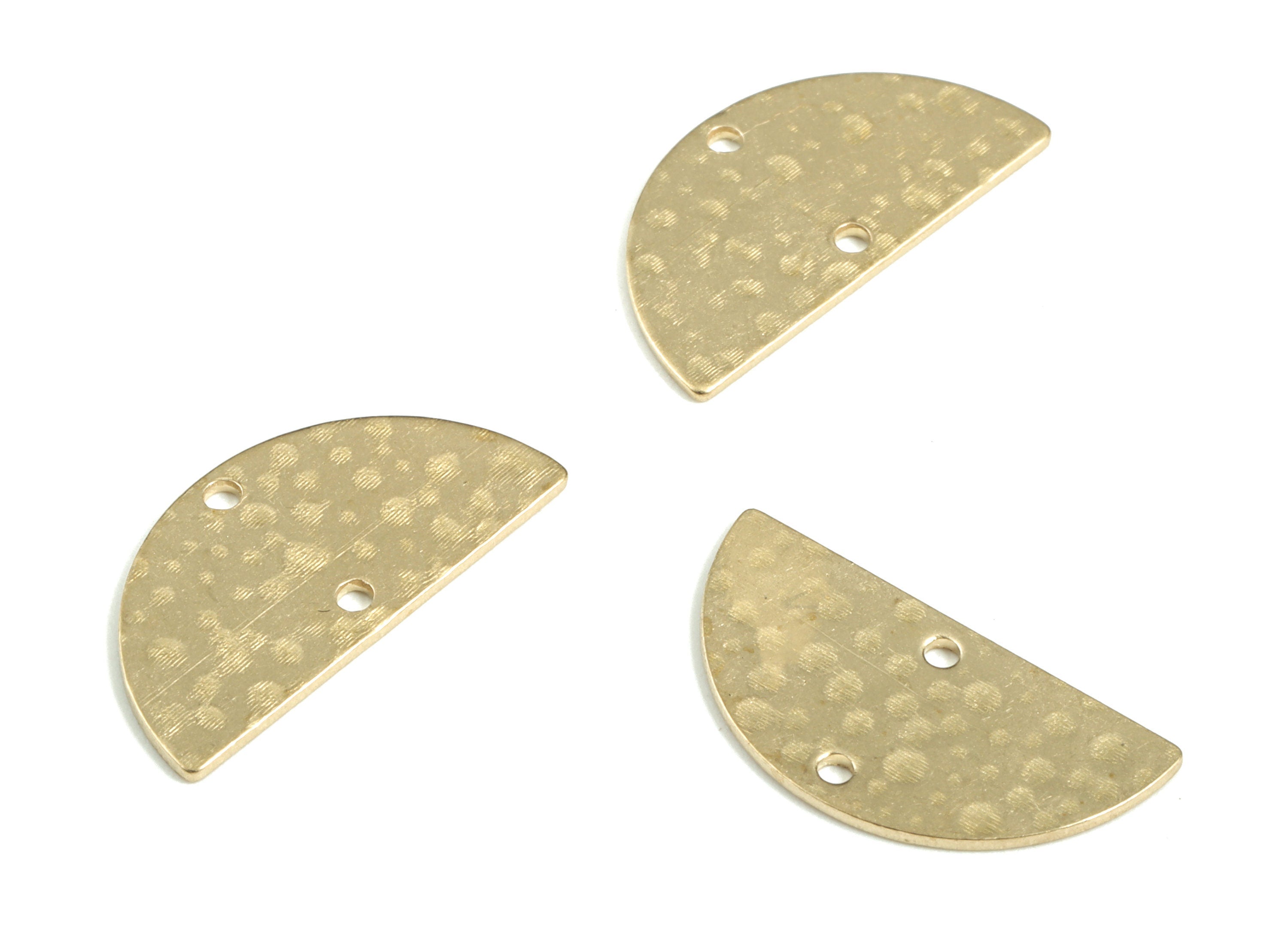 Brass Hammered Half Moon Connector - Raw Brass Semi circle Earring Charms - 2 Holes - Jewelry Making Supplies - 20.96x10.51x0.77mm - PP3863 - DOMEDBAZAAR