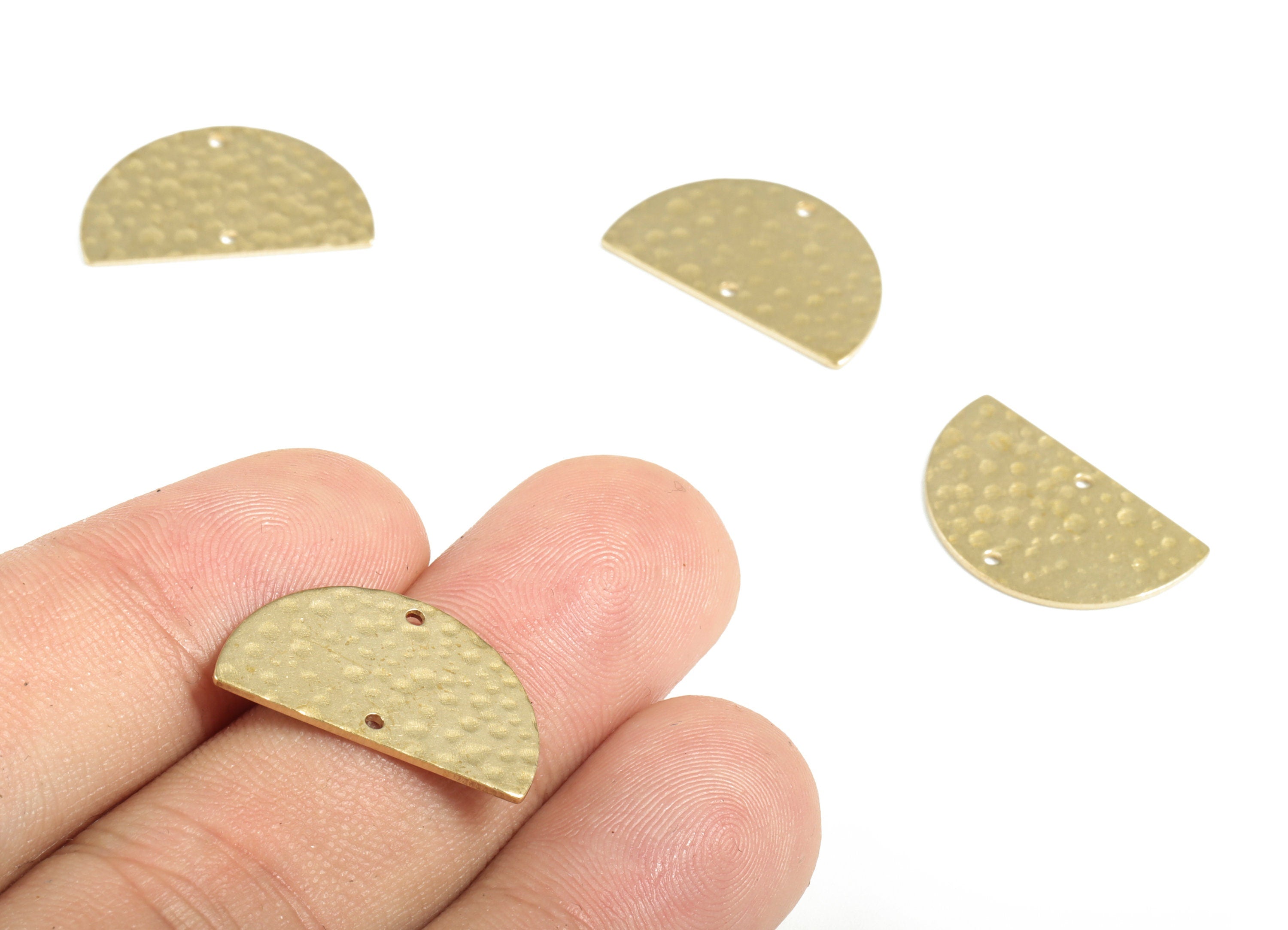 Brass Hammered Half Moon Connector - Raw Brass Semi circle Earring Charms - 2 Holes - Jewelry Making Supplies - 21.38x12.98x0.79mm - PP3869 - DOMEDBAZAAR