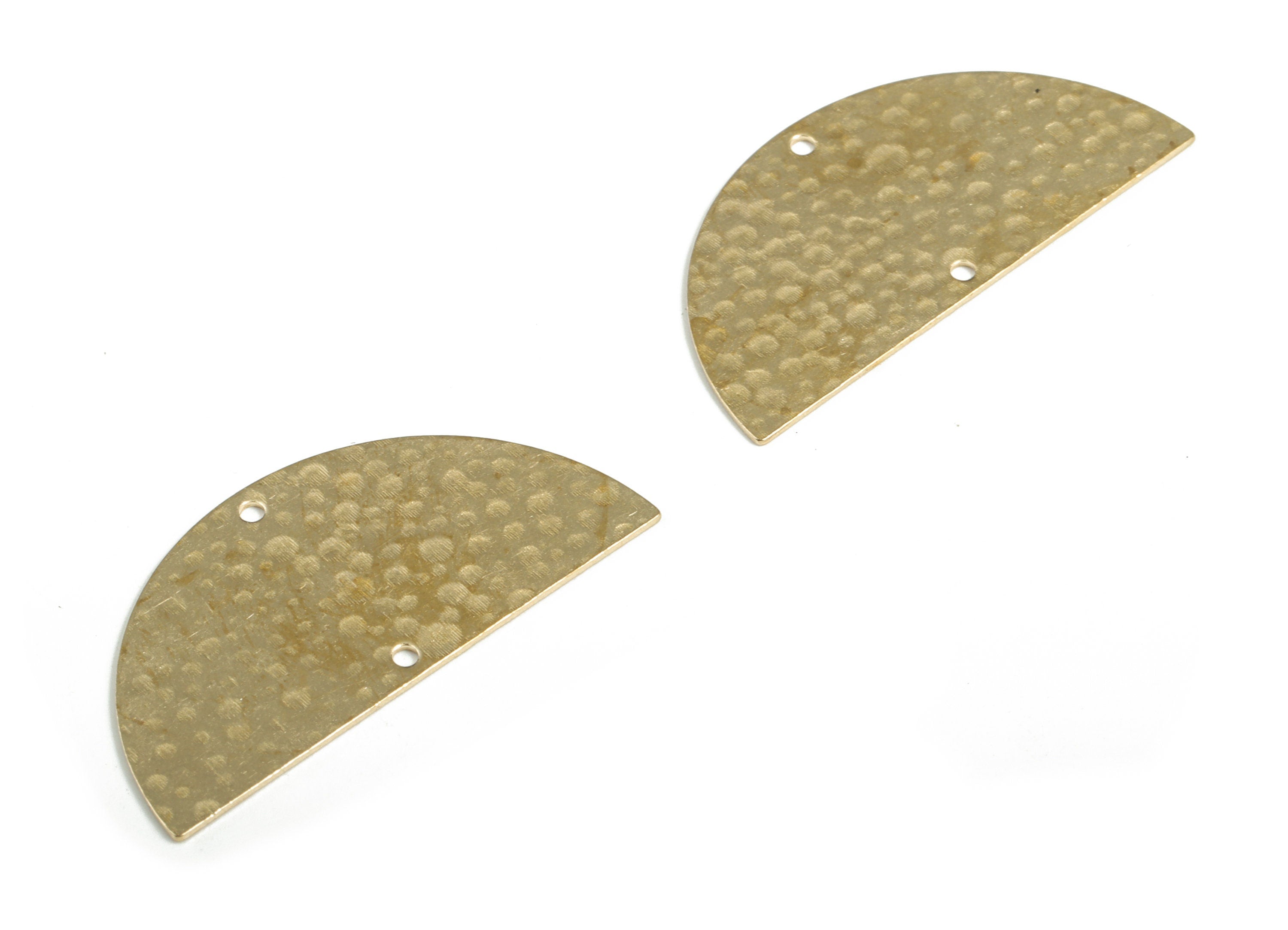 Brass Hammered Half Moon Connector - Raw Brass Semi circle Earring Charms - 2 Holes - Jewelry Making Supplies - 35.82x17.50x0.59mm - PP3857 - DOMEDBAZAAR